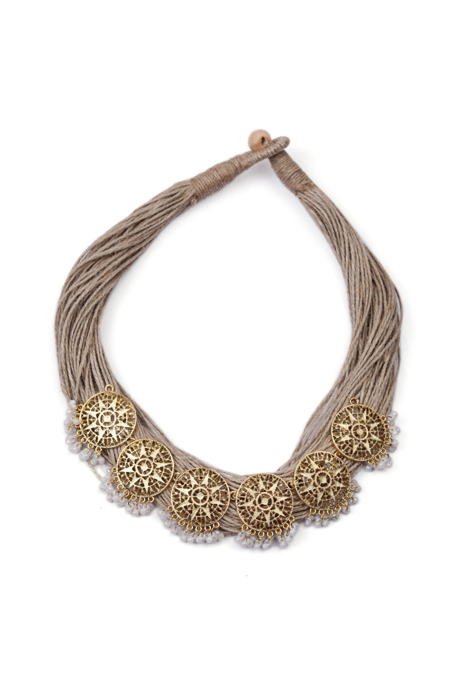 Kundan Party Wear Golden Jute Necklace