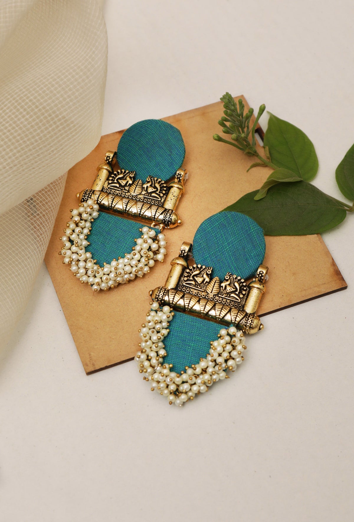 Handcrafted Fabric Peacock Style Earrings