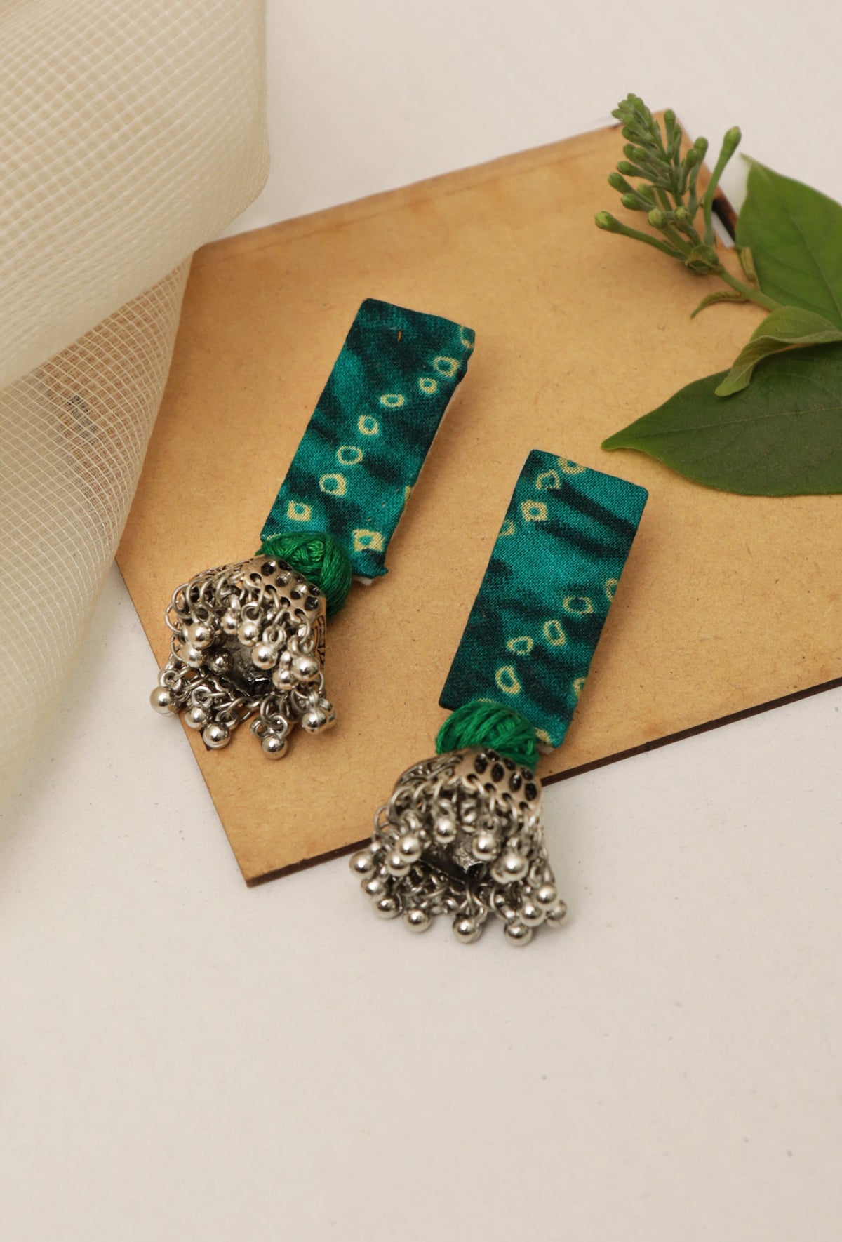 Handmade Fabric Batic Tie And Die Print Earrings