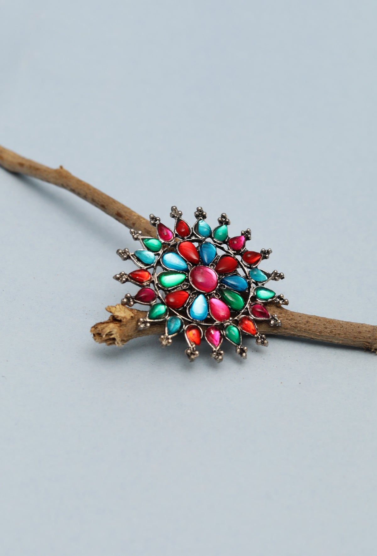 Multicolor Stones Oxidized Metal Casual Use Finger Rings
