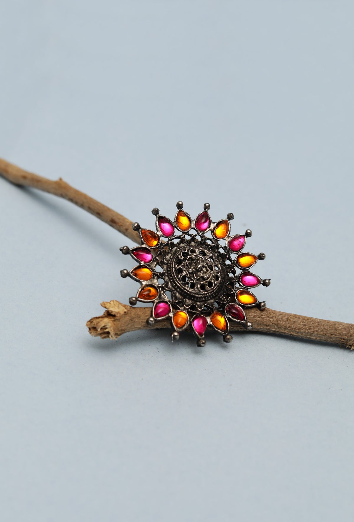 Trendy Stylish Designer Flower Shaped Pink/Orange Stone Work Traditional Adjustable Ring