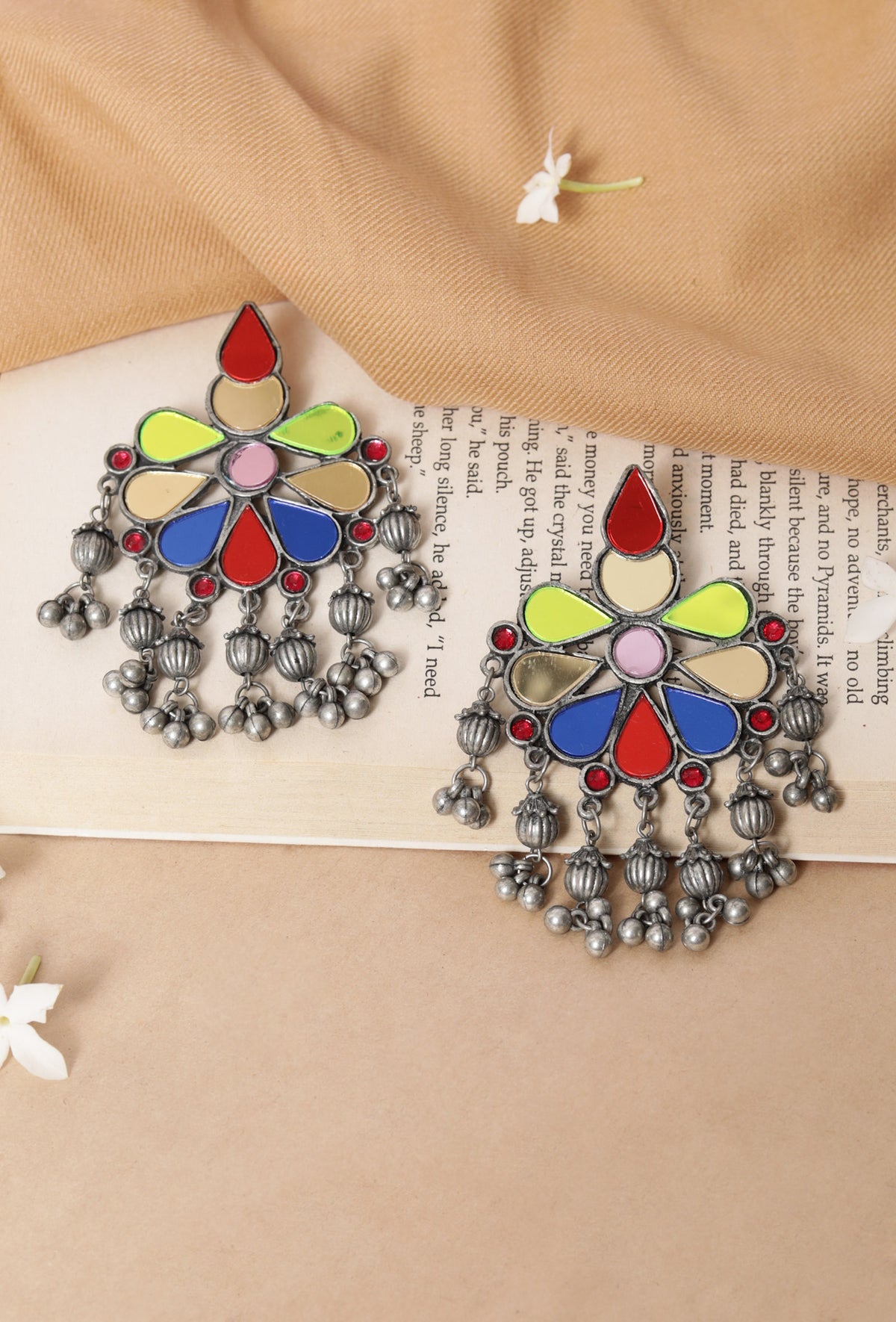 Lightweight Designer Multi Color Glass Meena Flower Design Partywear Earring