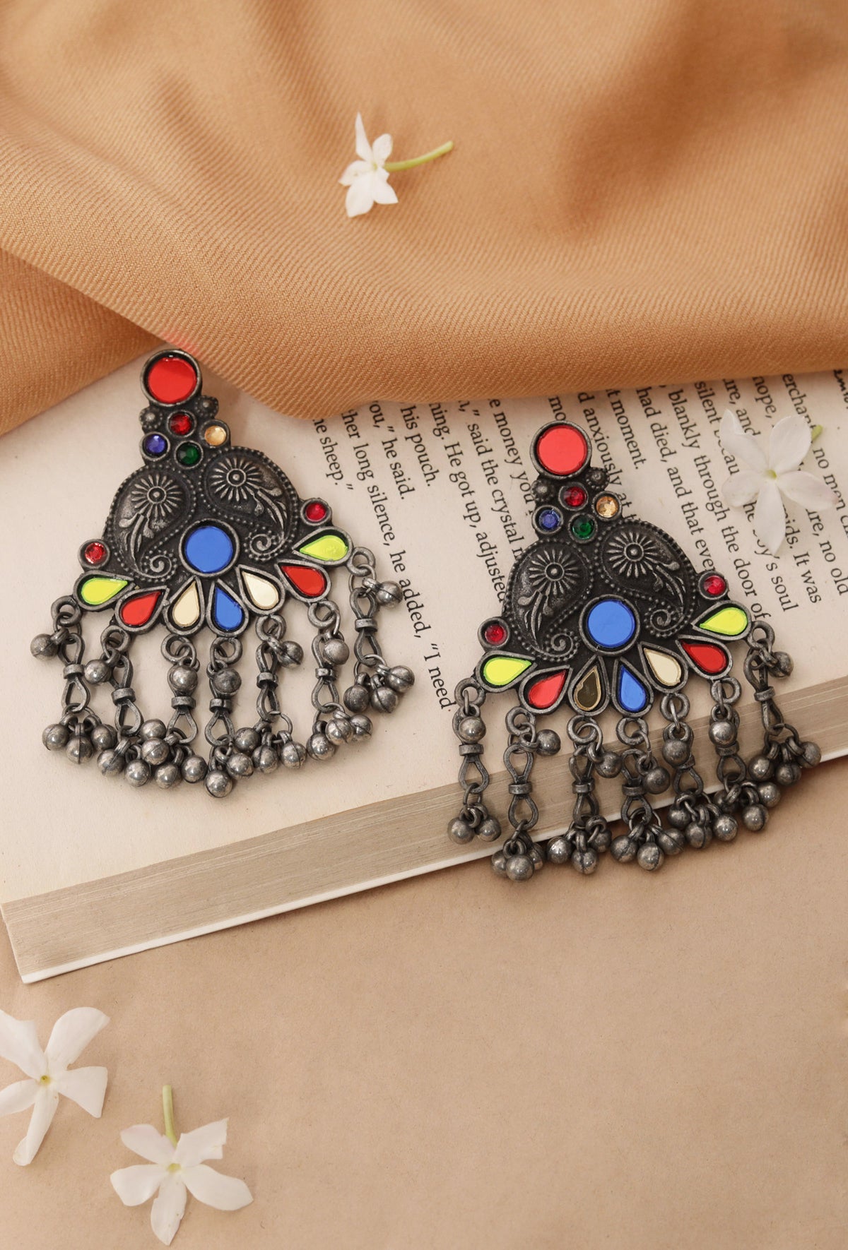 Traditional Afghani Designer Multi Color Glass Meena Partywear Lightweight Earring
