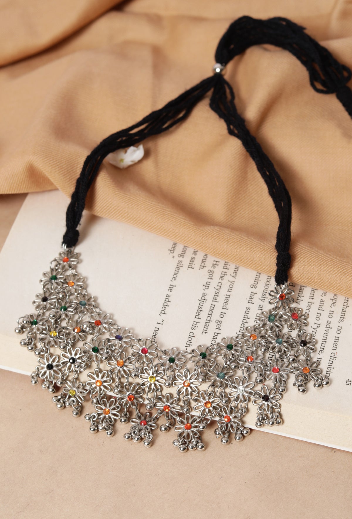 Lightweight Afghani Oxidized Stone Work Jaal Choker Necklace