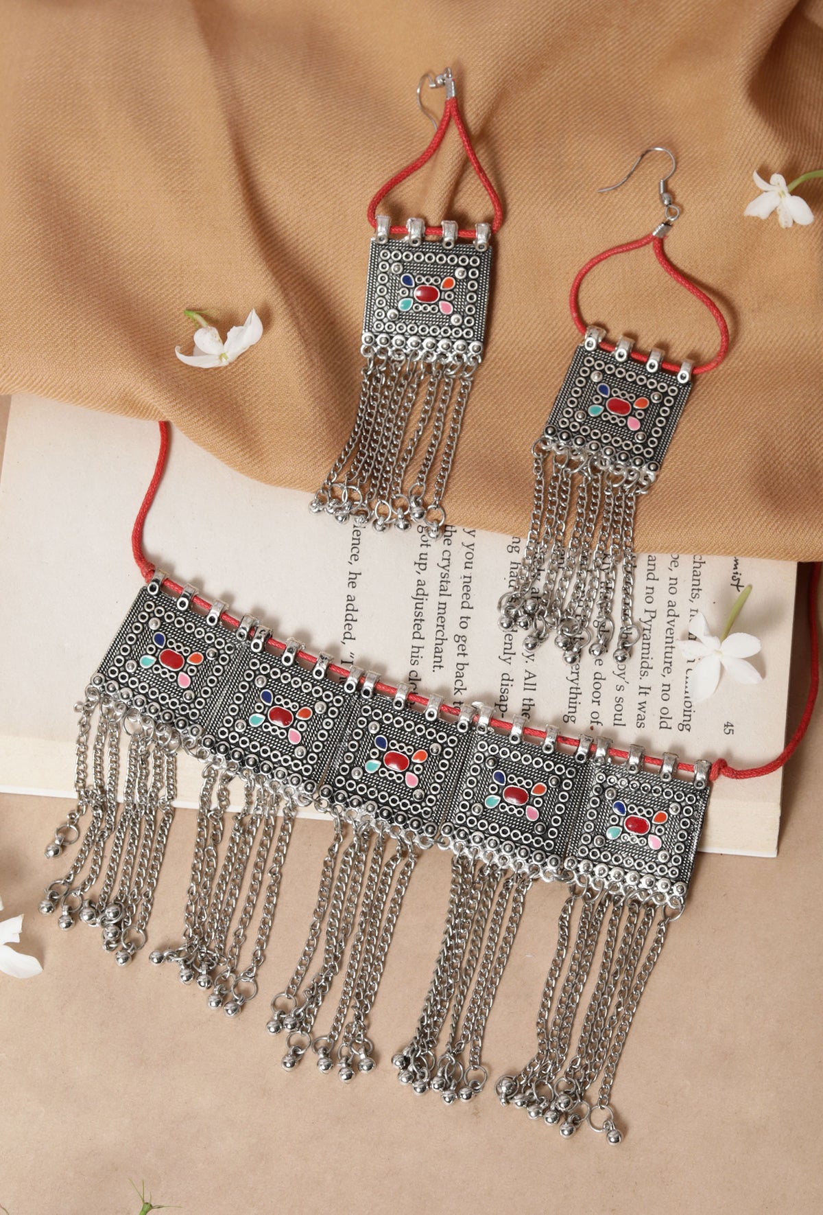Multi Meena Chain Work Afghani Choker Necklace