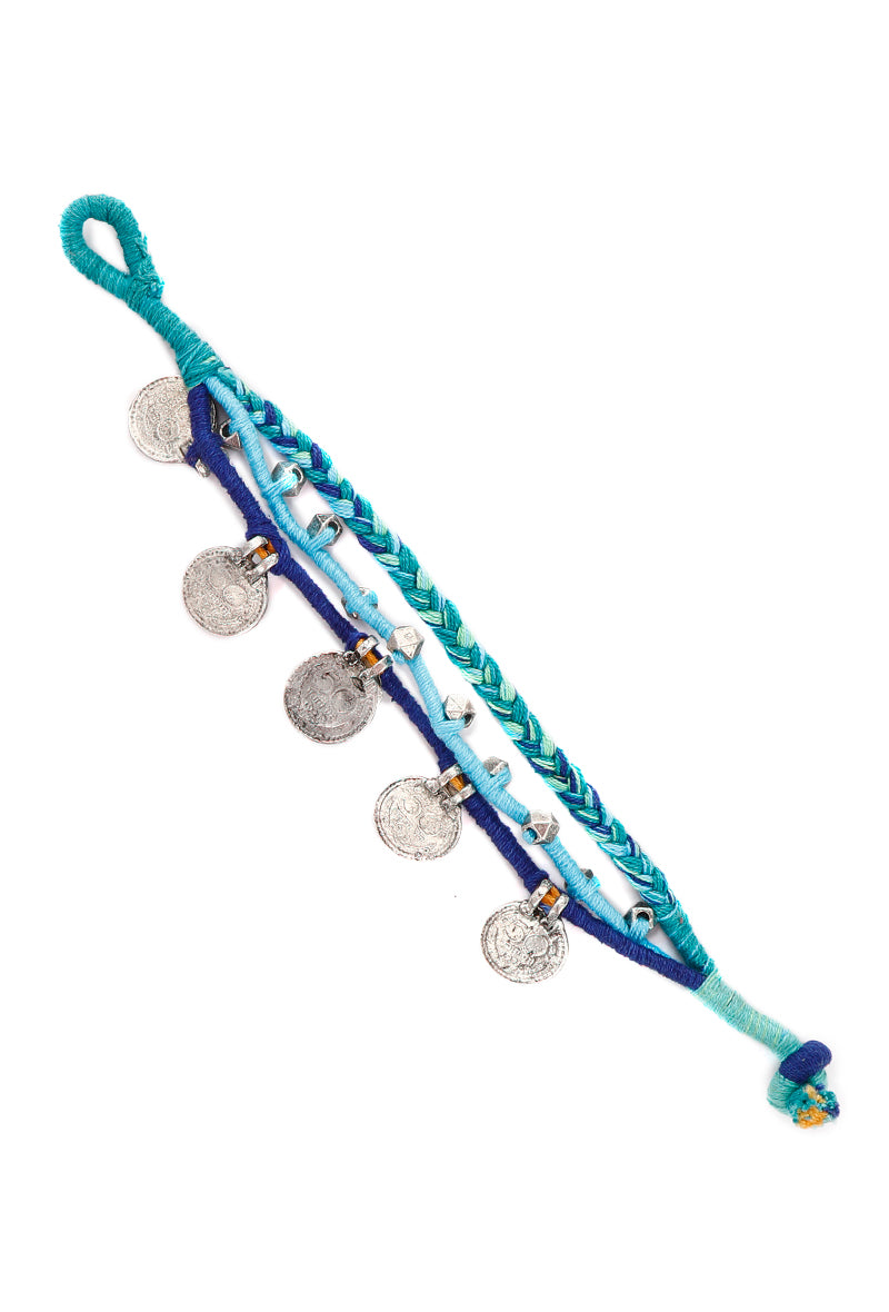 Set of 2: Blue Threaded German Silver Anklet