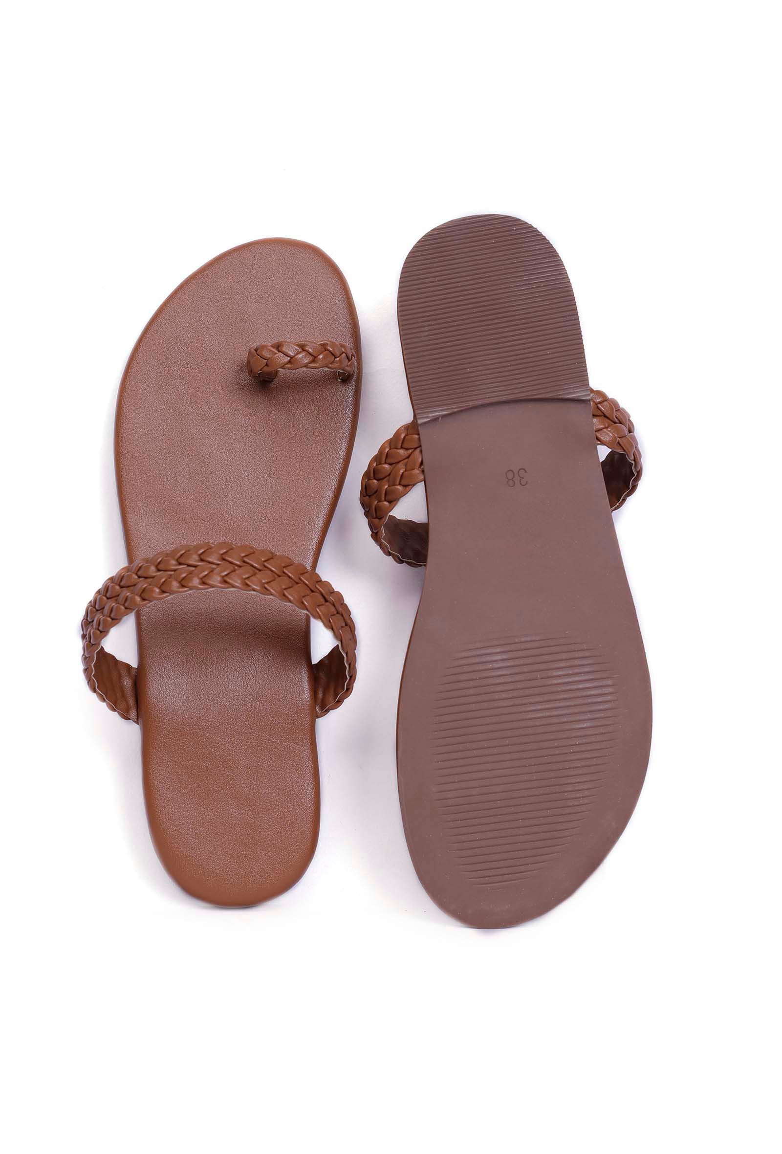 Caramel Brown Knotted Cruelty Free Leather Sandals
