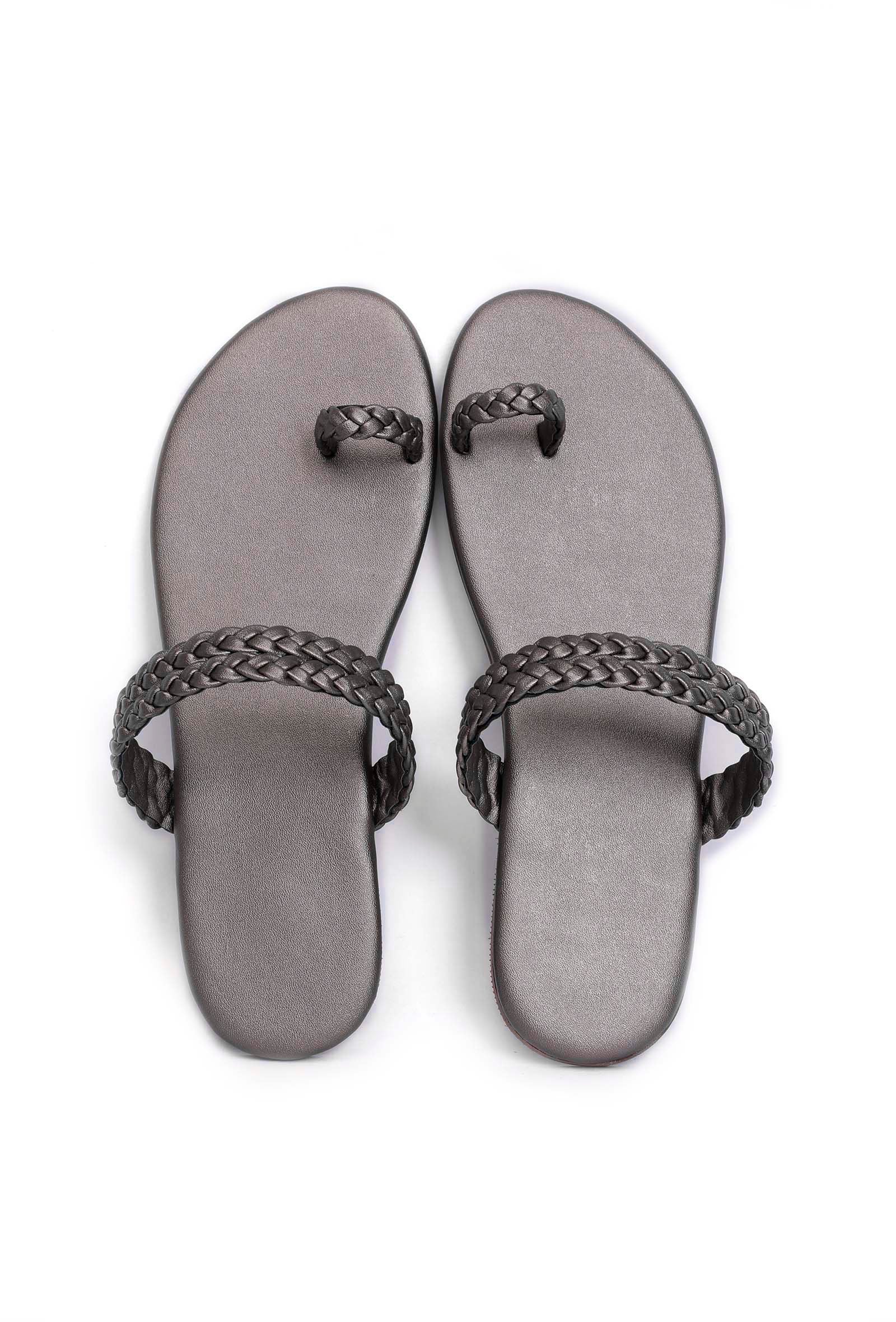 Steel grey Knotted Cruelty Free Leather Sandals