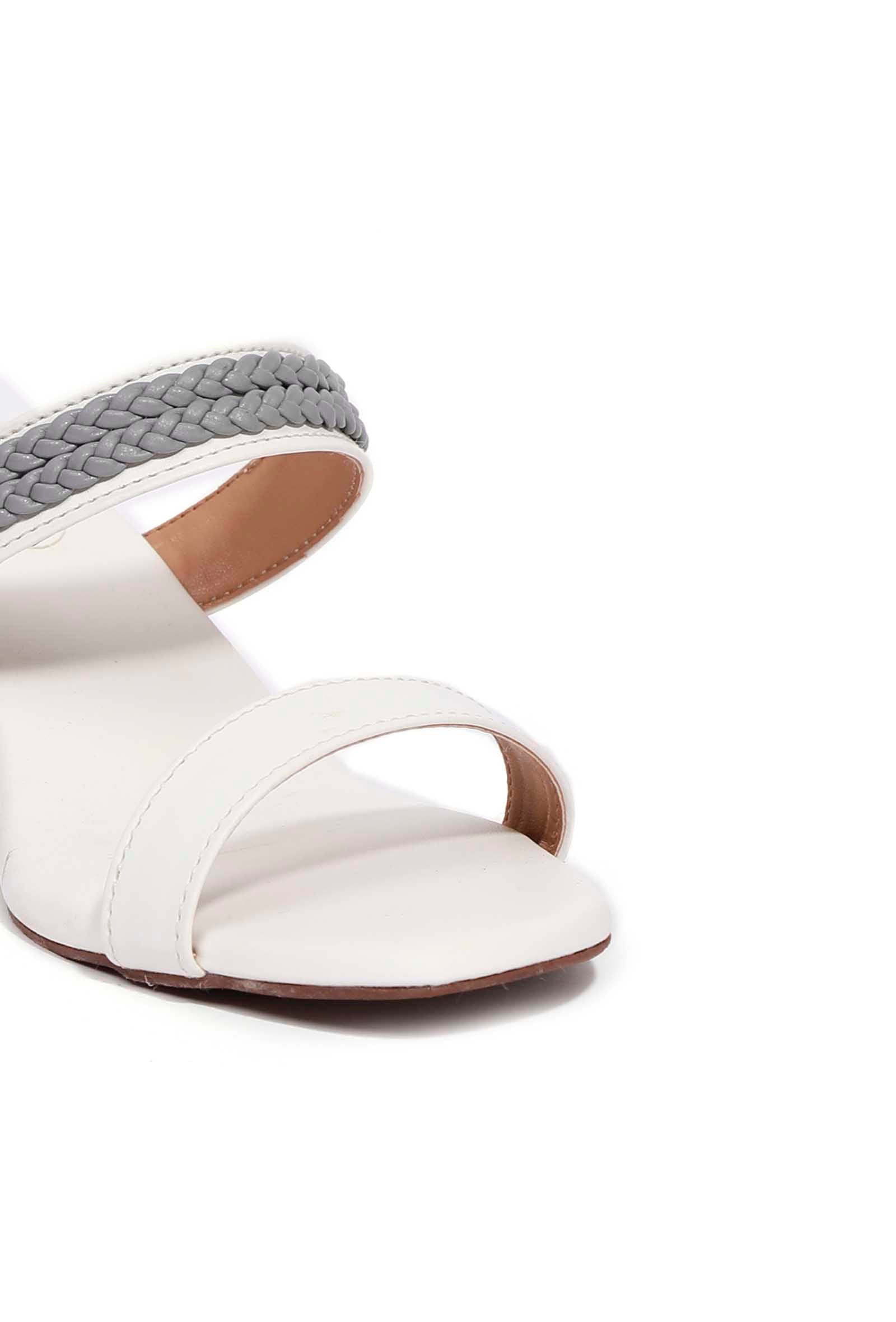 Laila Grey and White Strap Cushion Padded Heels