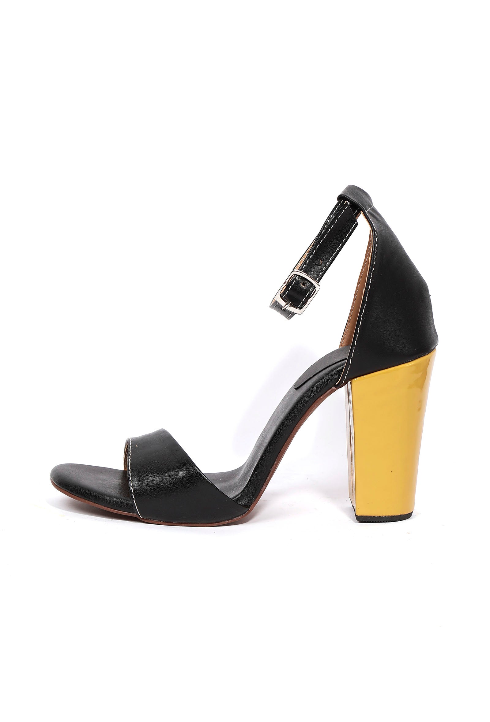 Pastel Black with Braided Golden Strap Cushion Padded Heels