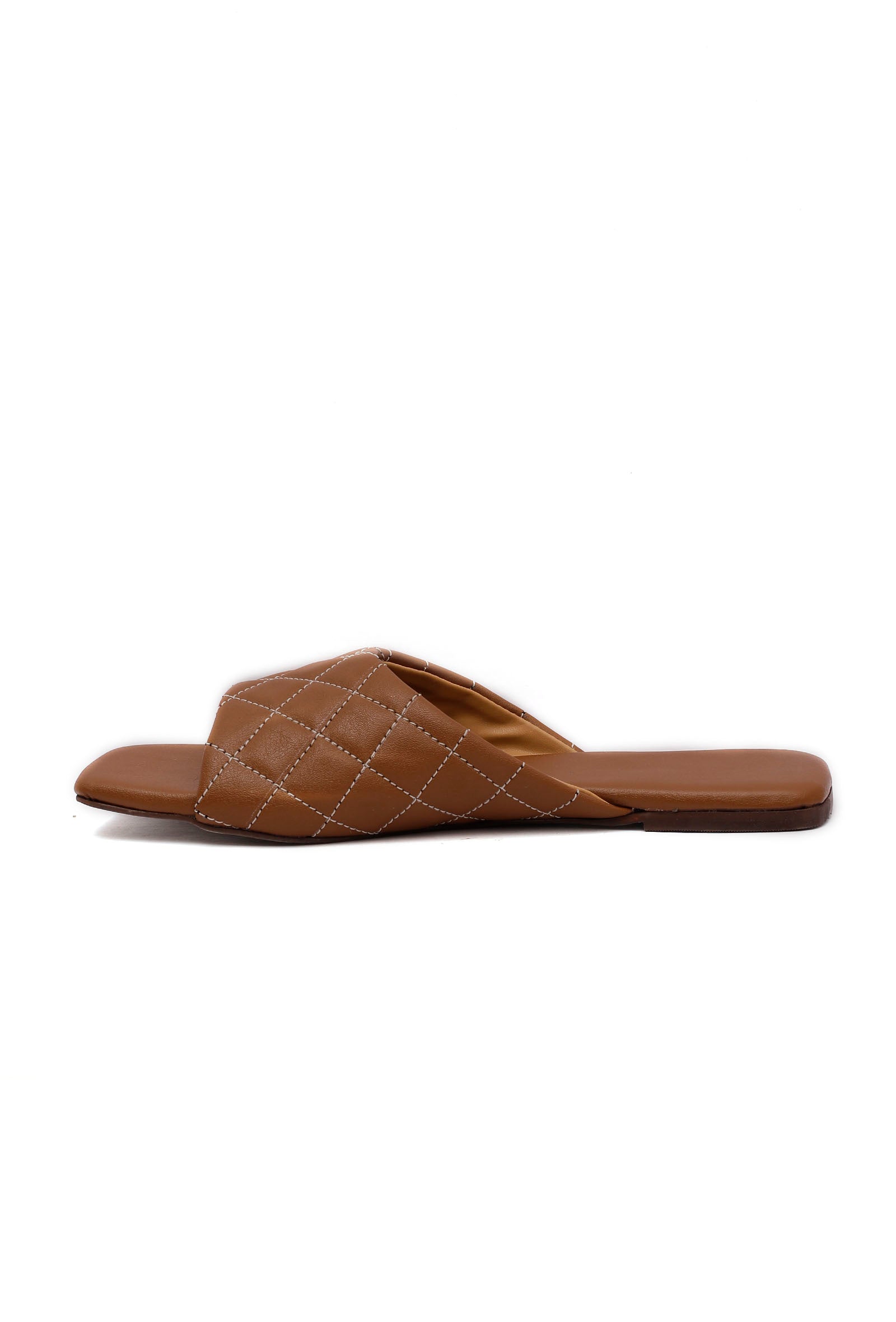 Fawn Brown Quilted Cruelty Free Leather Sliders