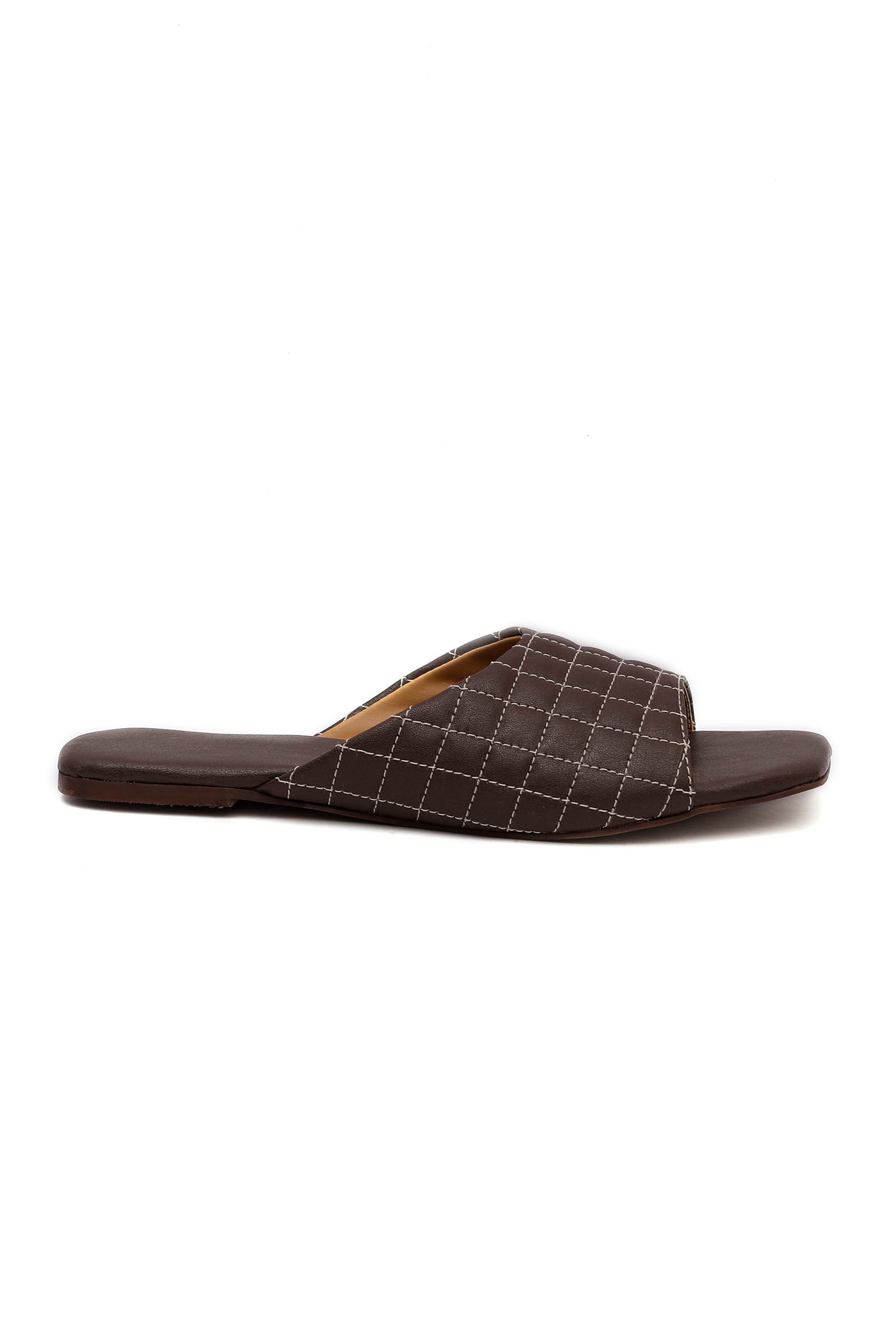 Pecan Brown Quilted Cruelty Free Leather Sliders