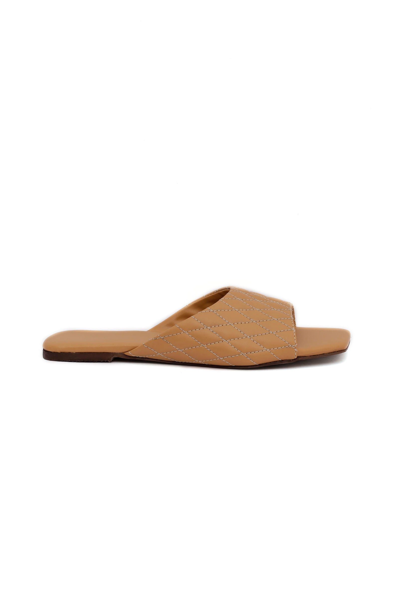 Caramel Brown Quilted Cruelty Free Leather Sliders