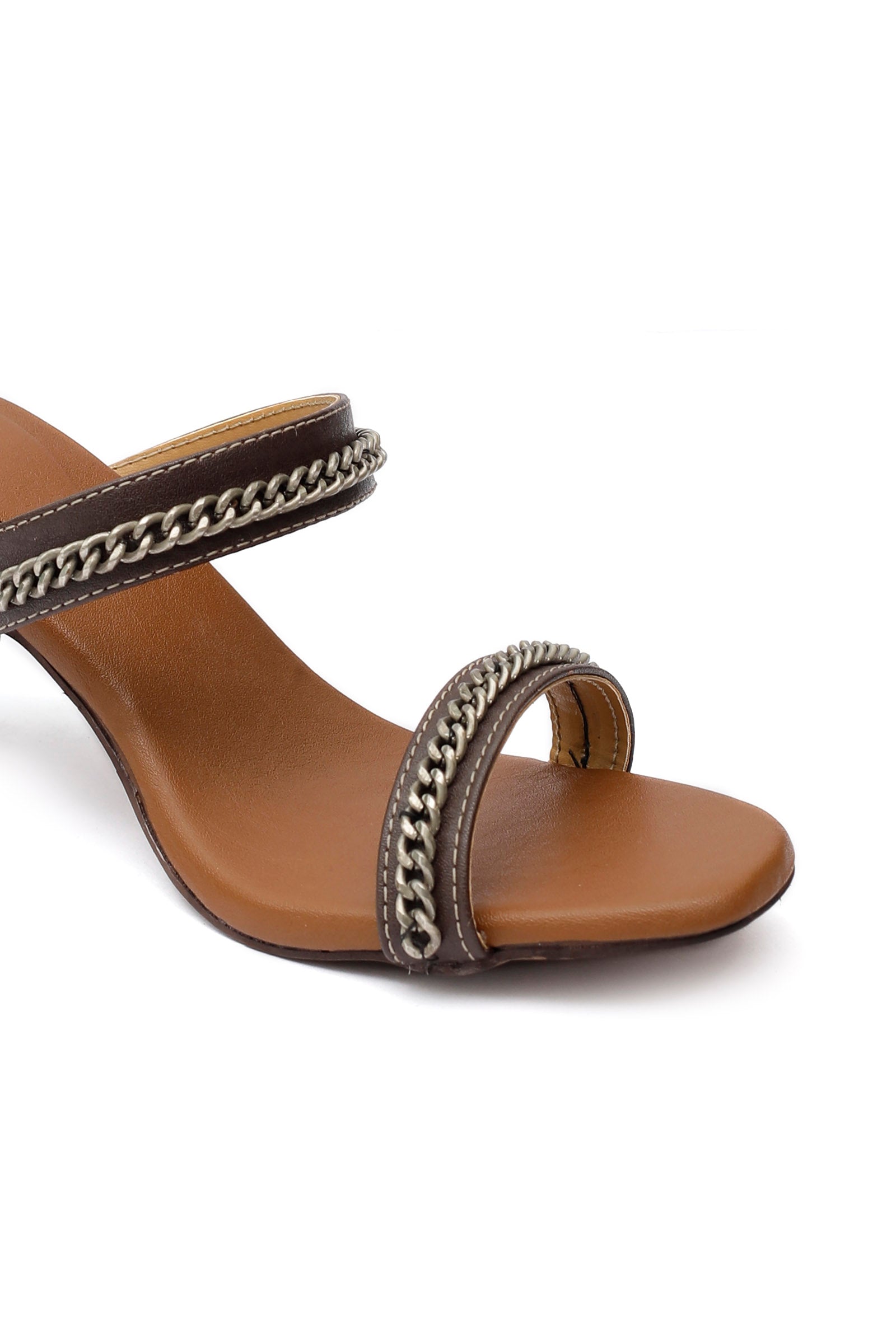 Umber Brown Chain Cruelty-Free Leather Heels