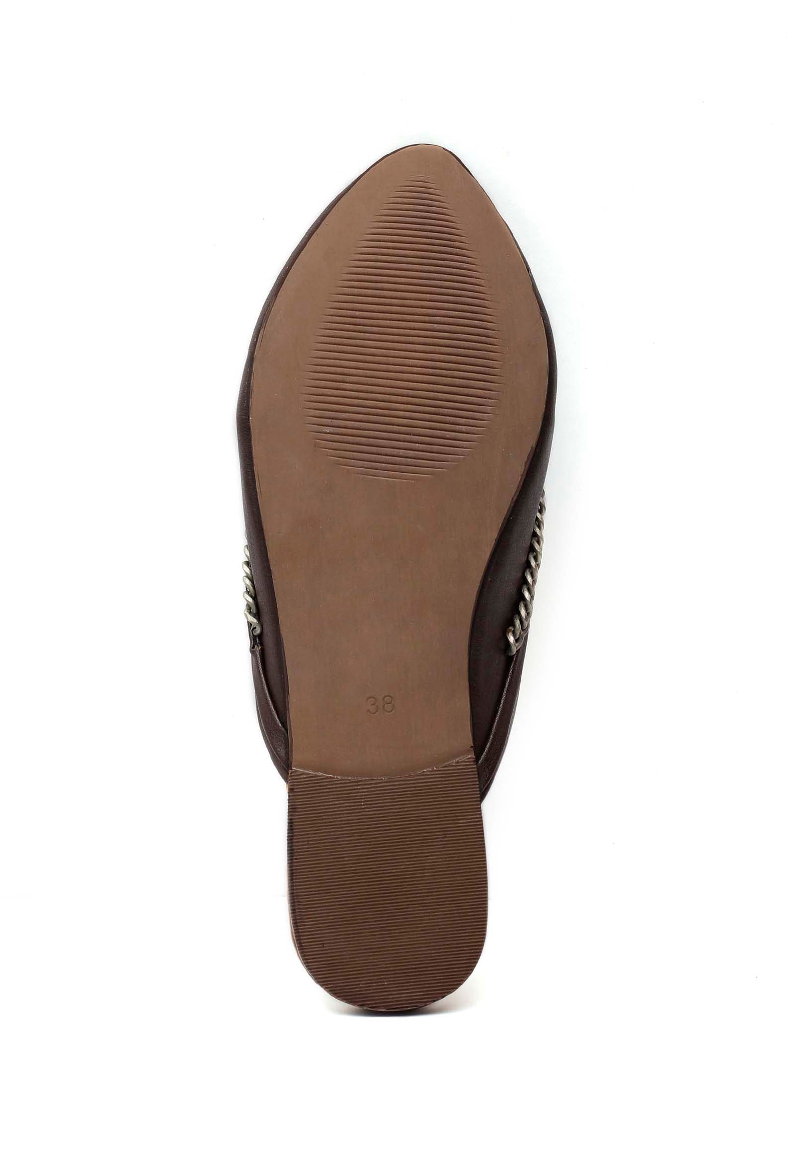 Wood Brown Chain Cruelty-Free Leather Mules