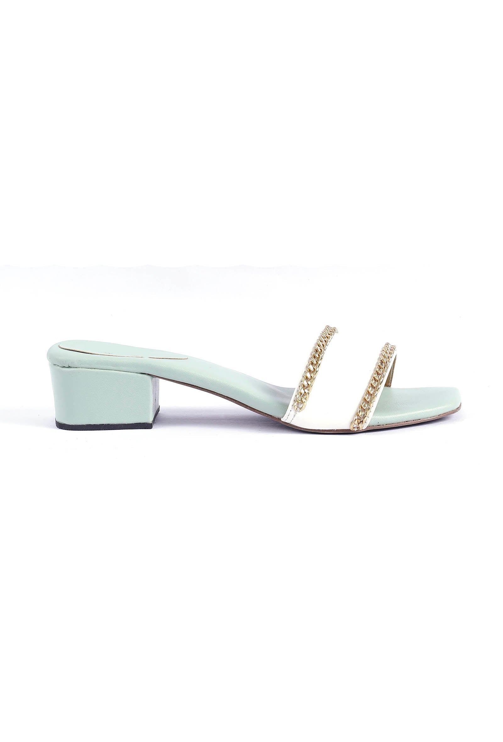 Ice Blue and White Gold Chain Cruelty-Free Leather Heels