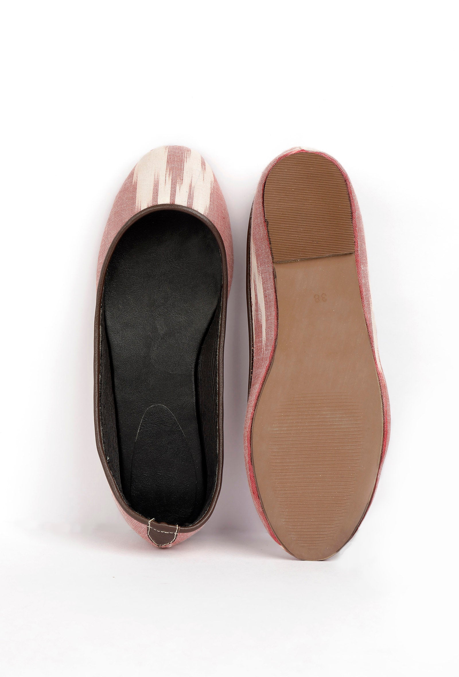 Pink and White Ikat Cruelty Free Leather Flat Ballerinas