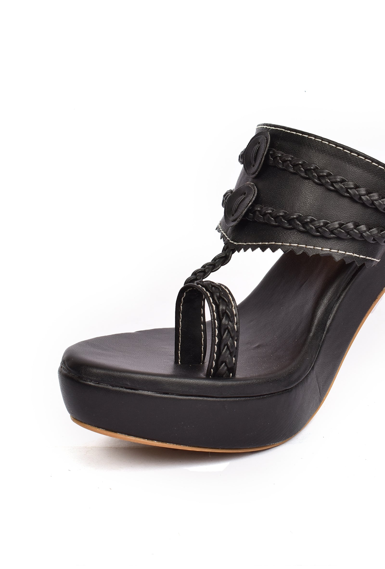 Classic Black Vegan Leather Kolhapuri Heels