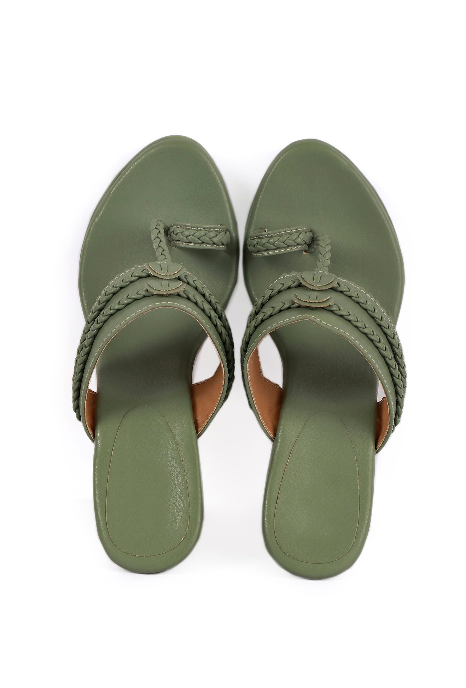 Olive Green Vegan Leather Kolhapuri Heels