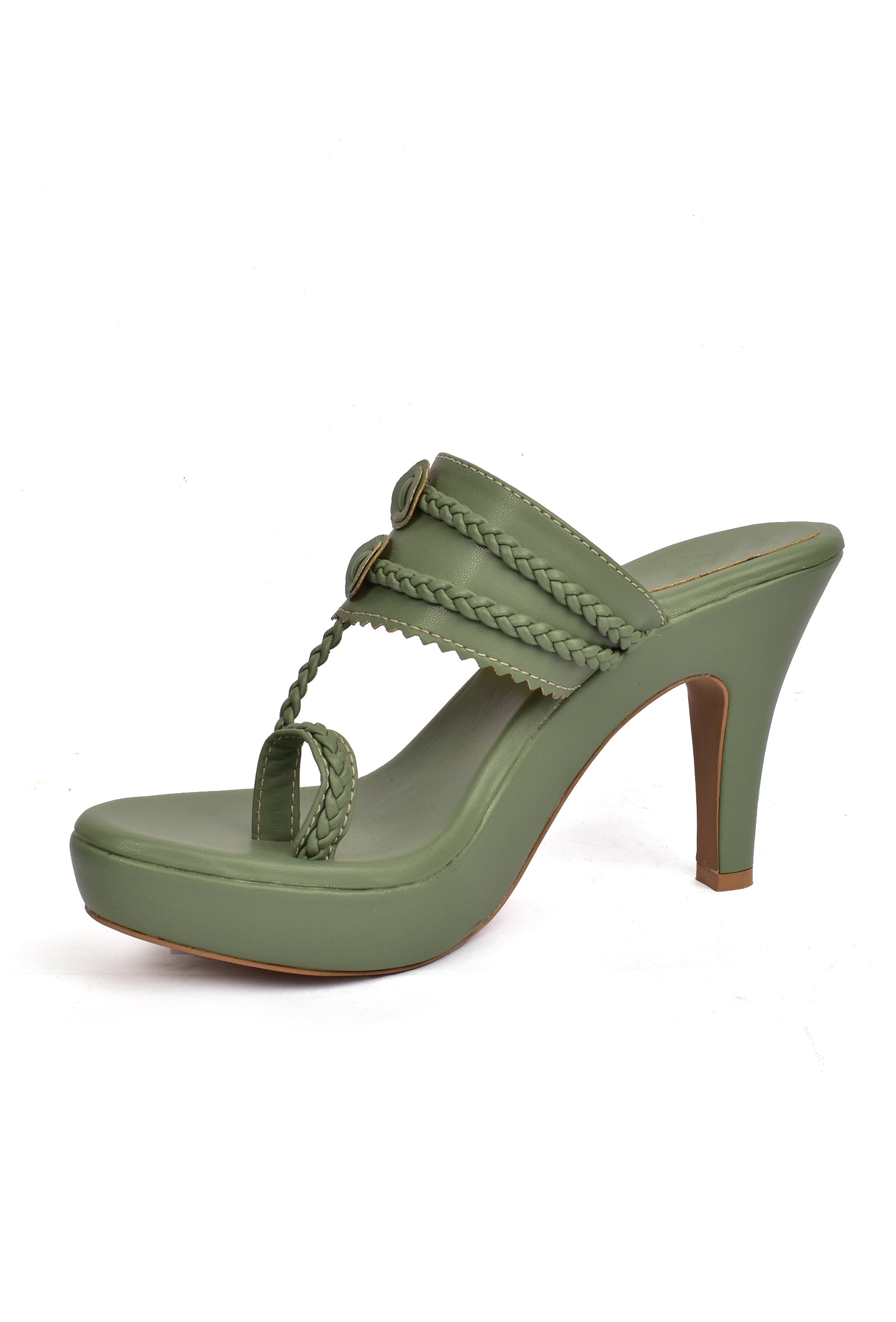 Amira Olive Green PU Lace Up Block Heels | Public Desire