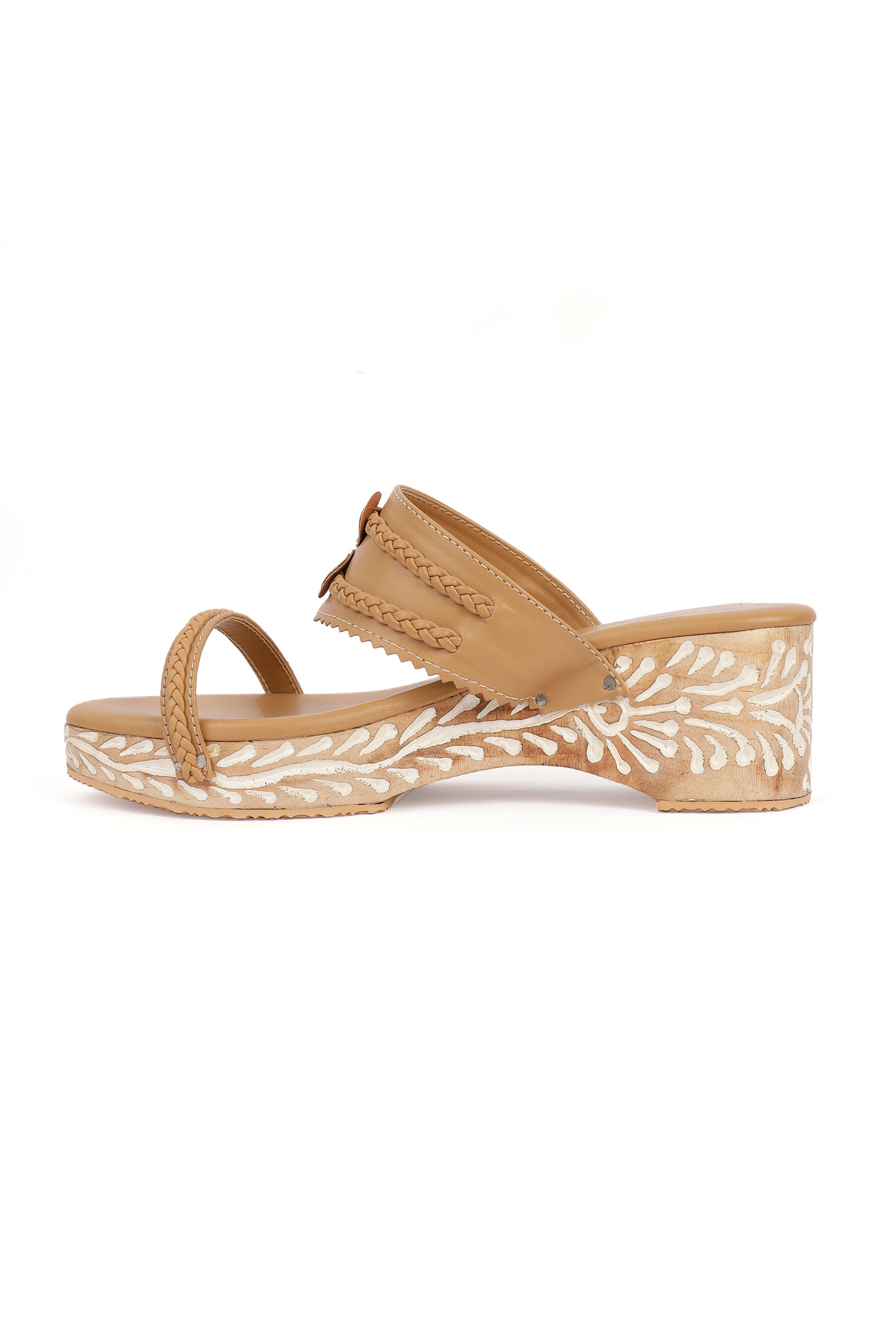 Tortilla Brown Wooden Carved Braided Wedges