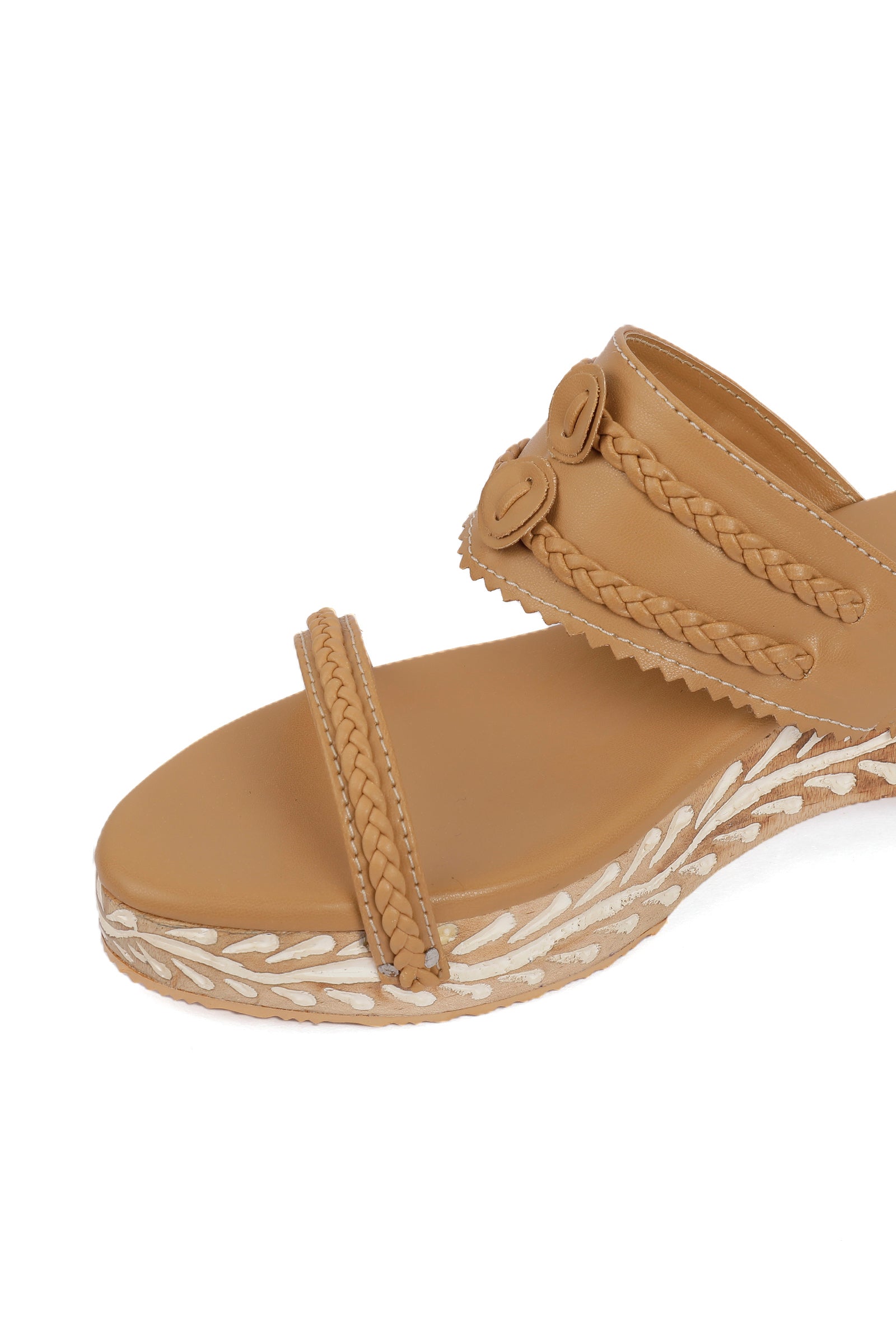 Tortilla Brown Wooden Carved Braided Wedges