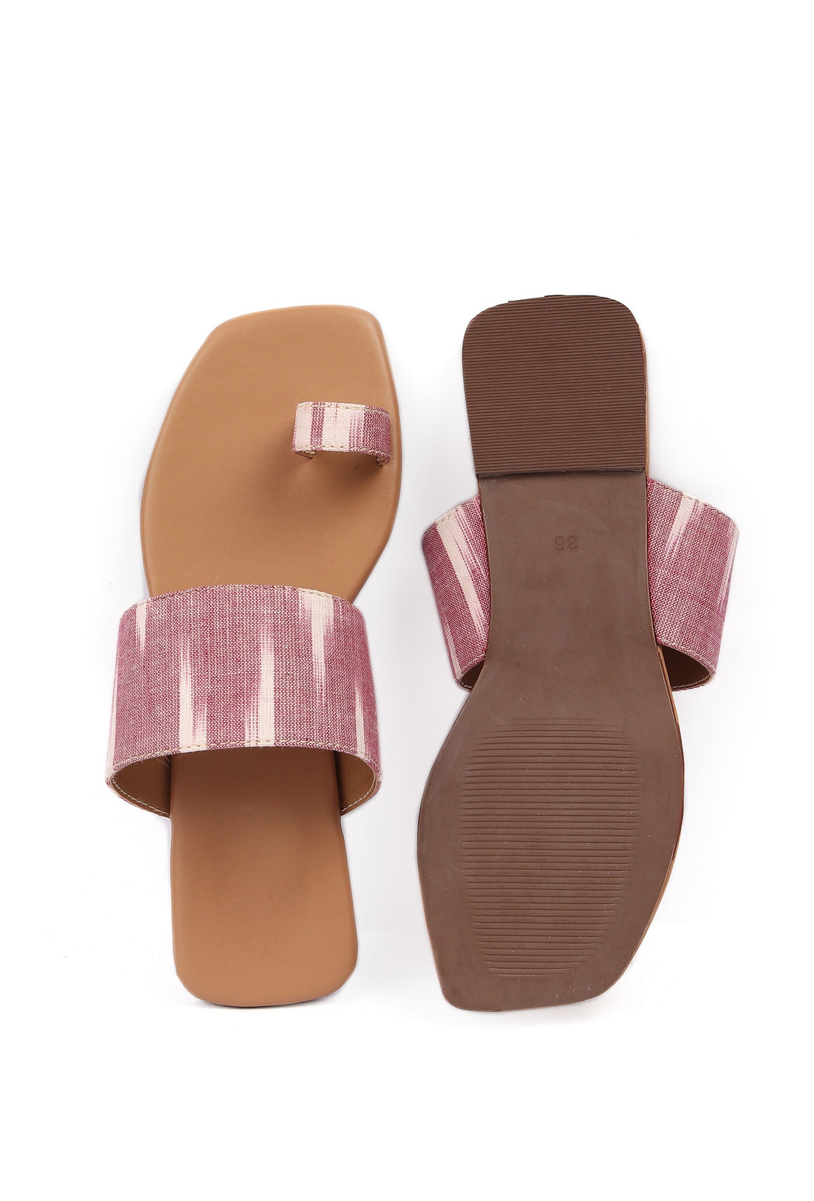 Pink & Cinnamon Brown Ikat One Toe Cruelty Free Leather Flats