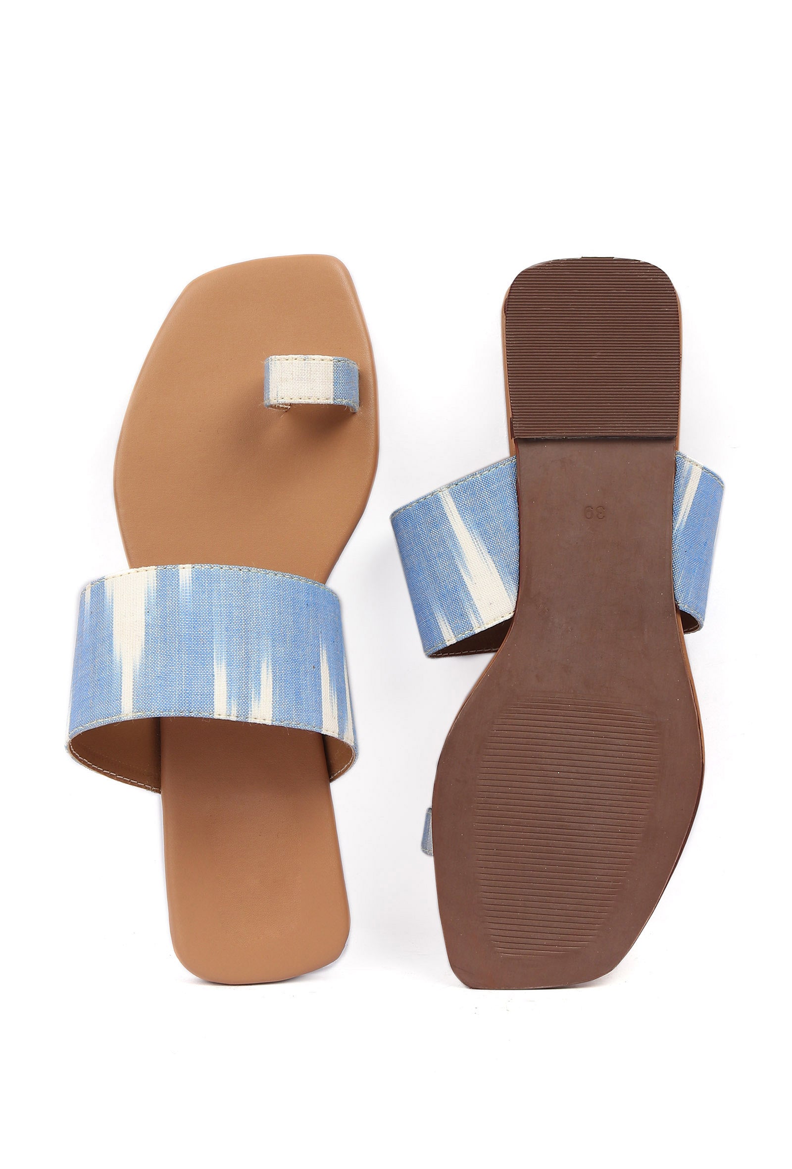 Arctic Blue & Tortilla Brown Ikat One Toe Cruelty Free Leather Flats