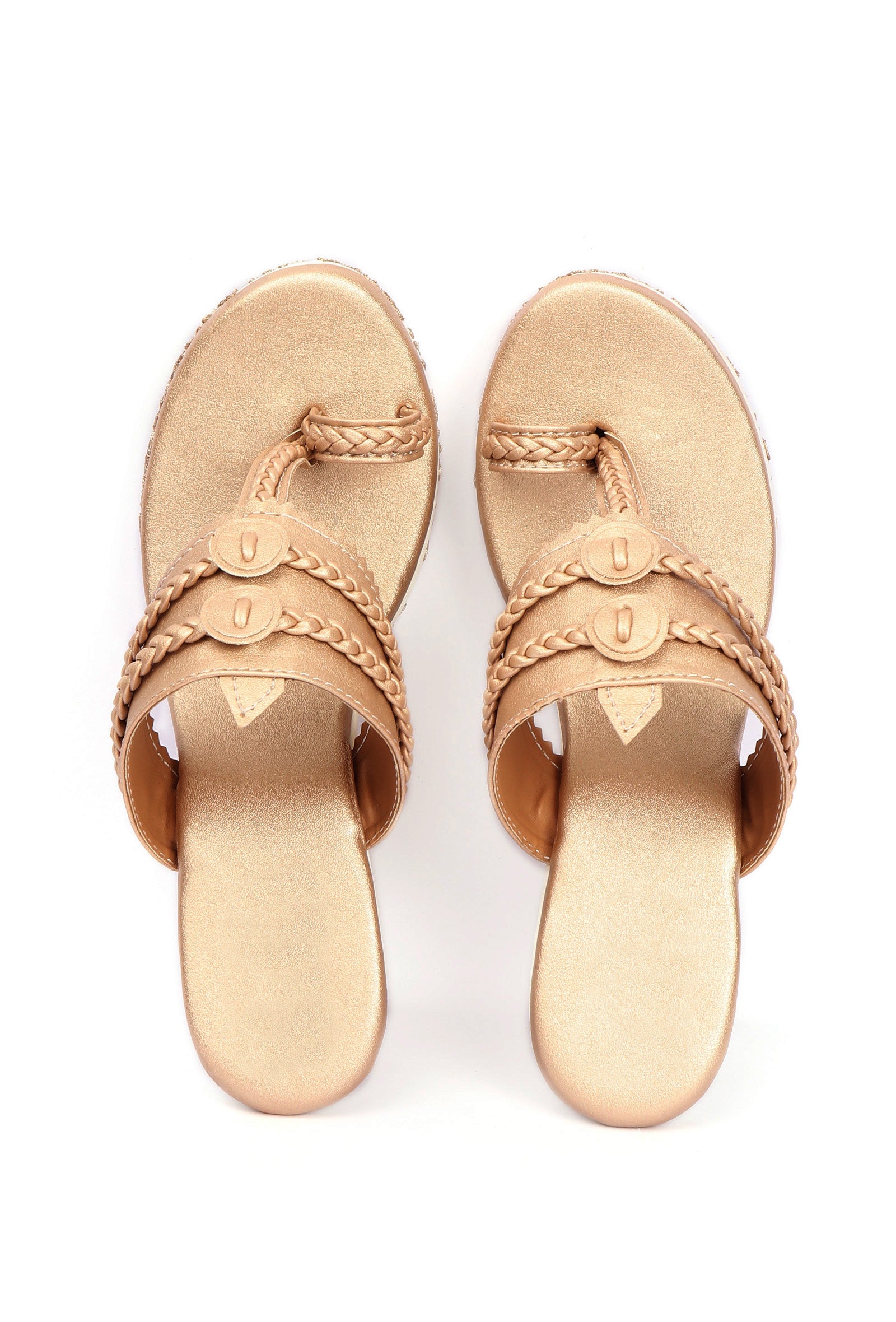 Zarina Golden Hand Embroidered Braided One Toe Wedges