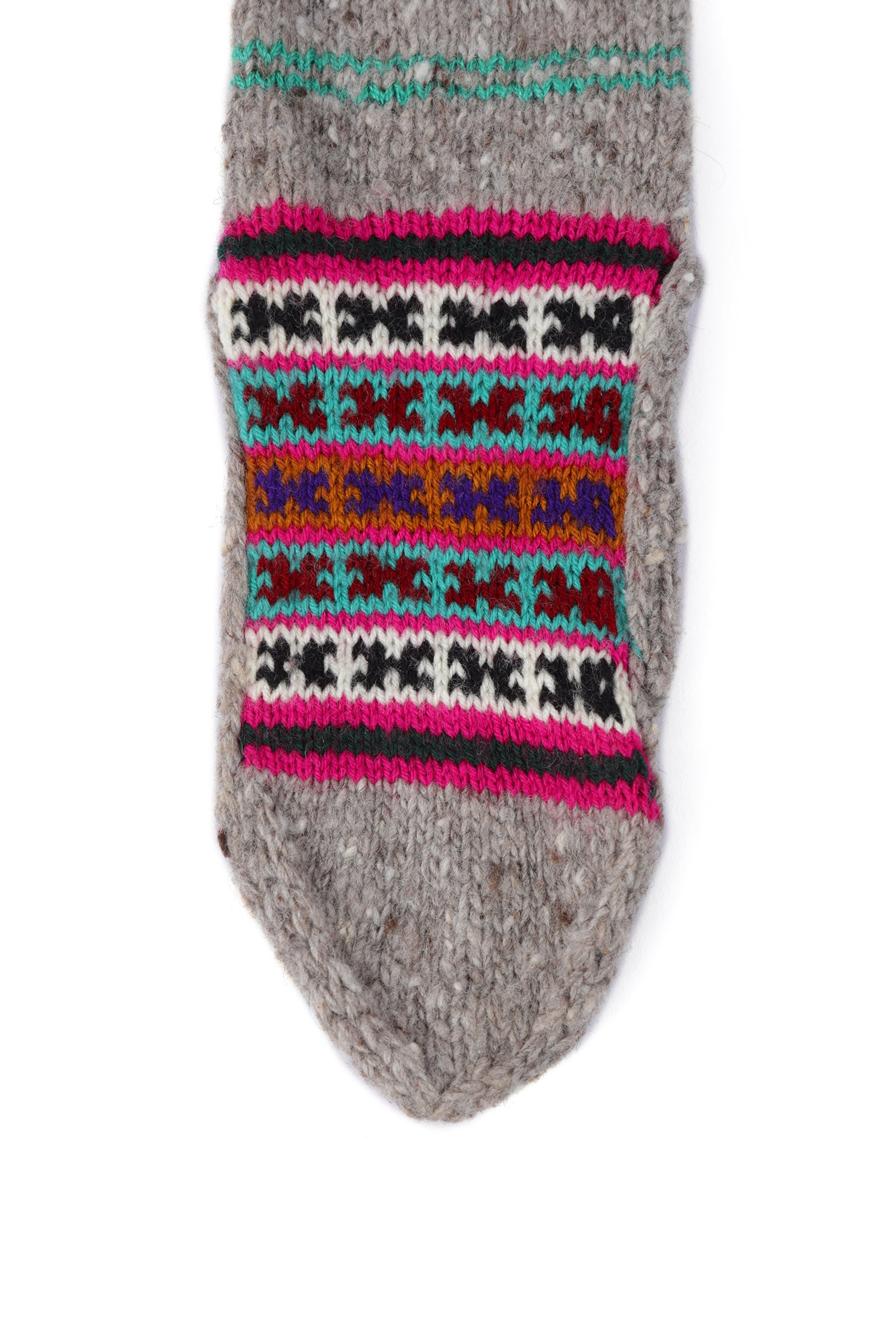 Grey & Multi Hand Knitted Woolen Winter Socks