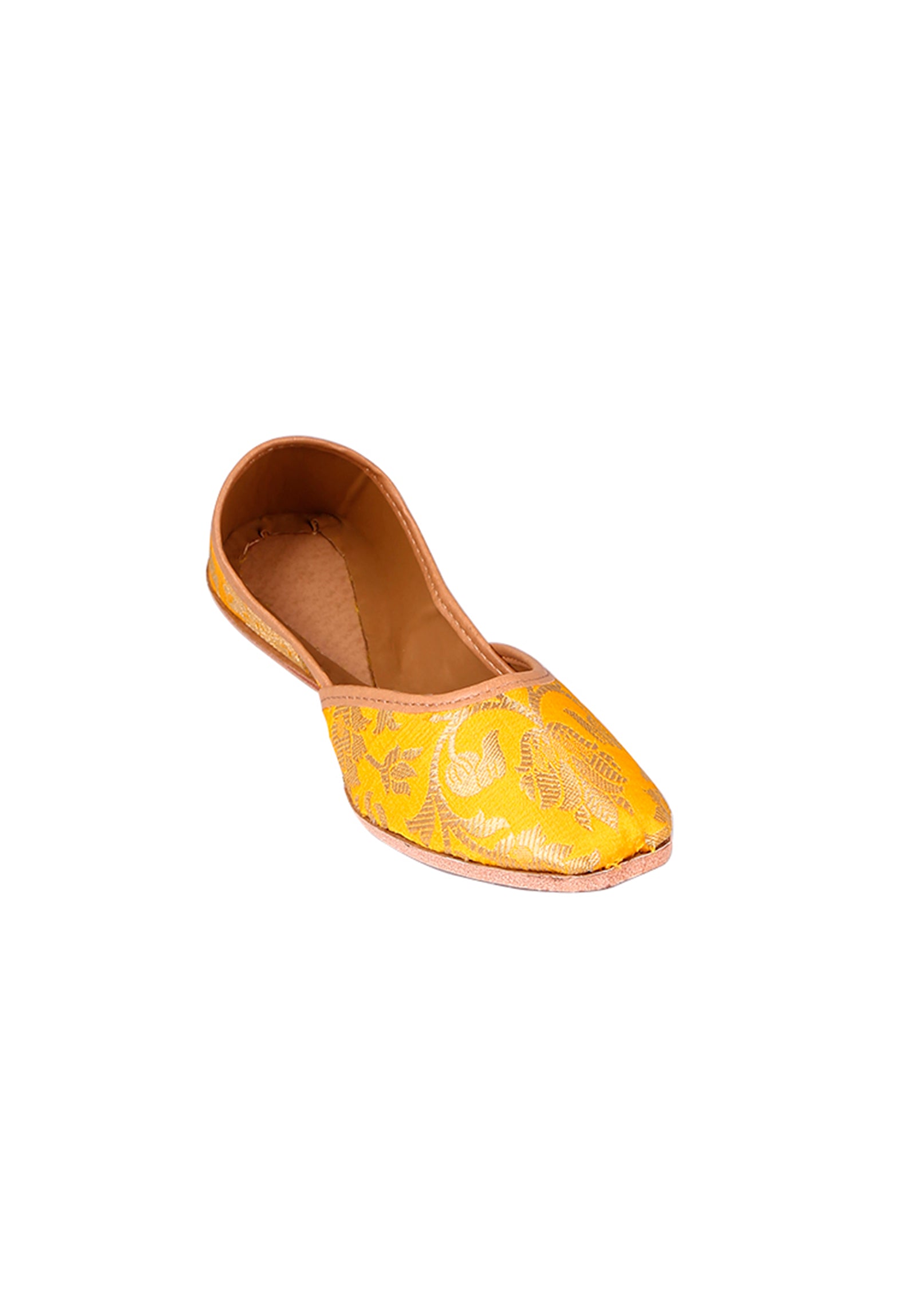 Yellow Brocade Genuine Leather Punjabi Jutti