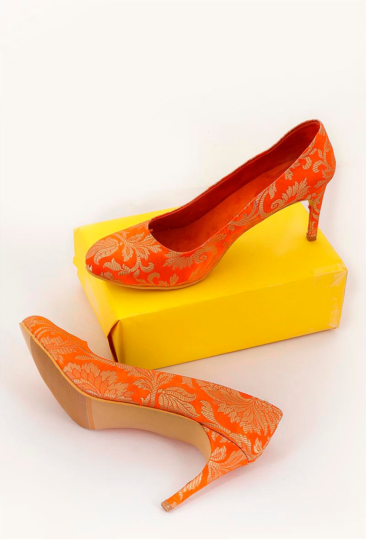 Orange Brocade Pencil Heels