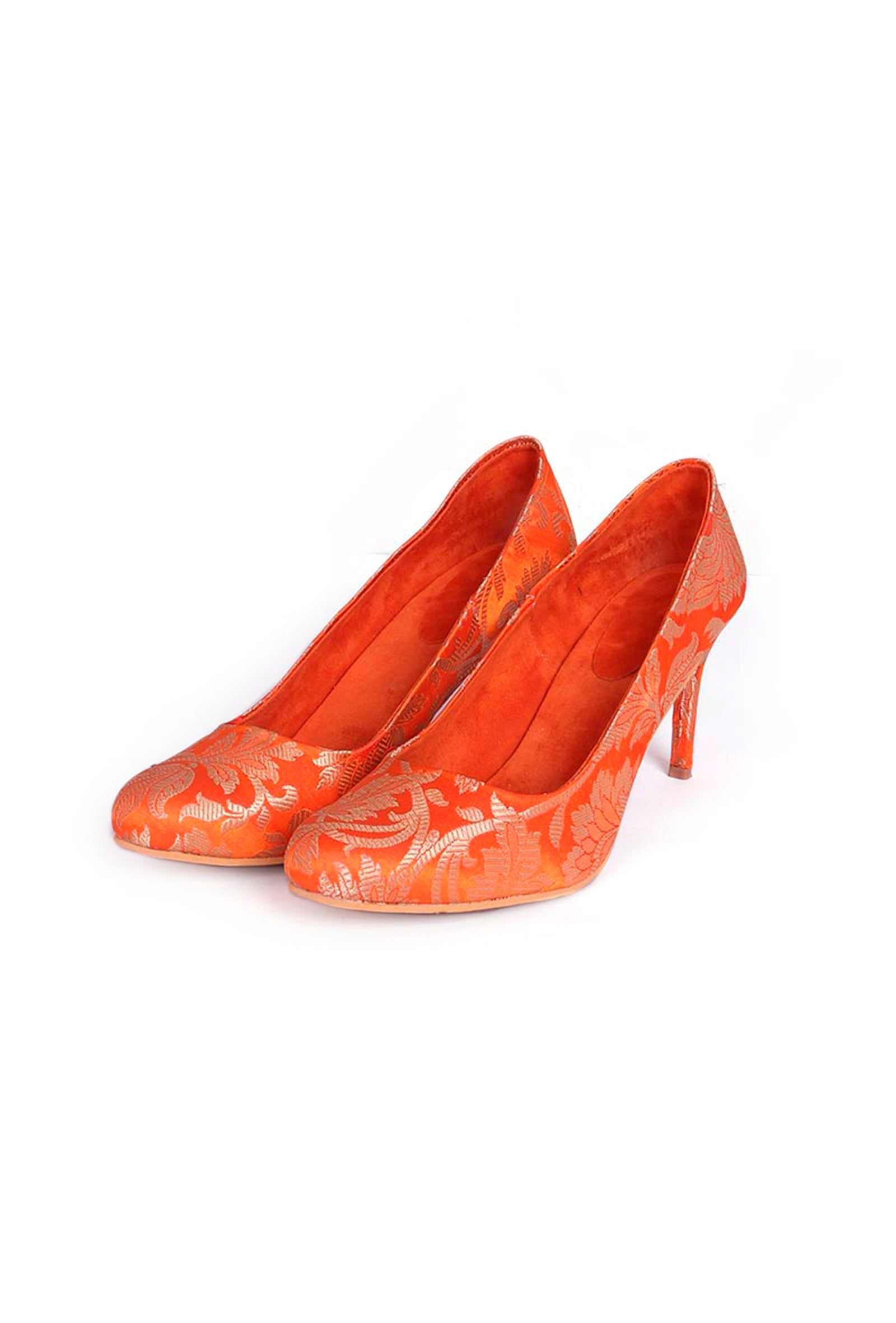 Orange Brocade Pencil Heels