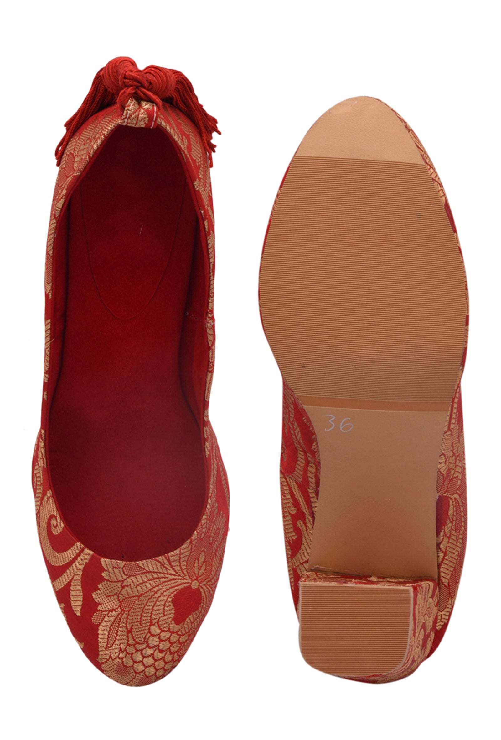 Red Brocade Block Heel