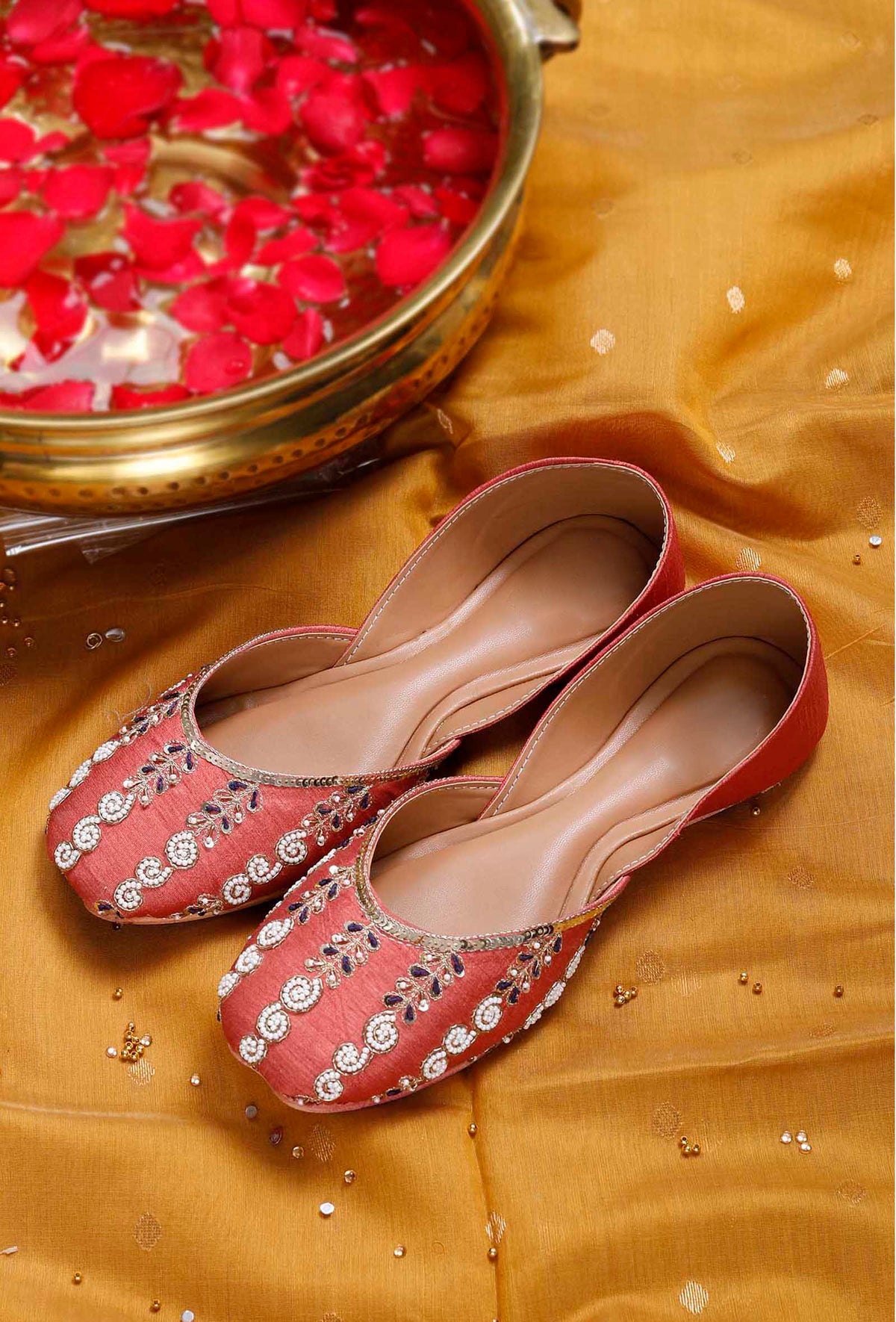 Rust Kali Embroidered Silk Juttis