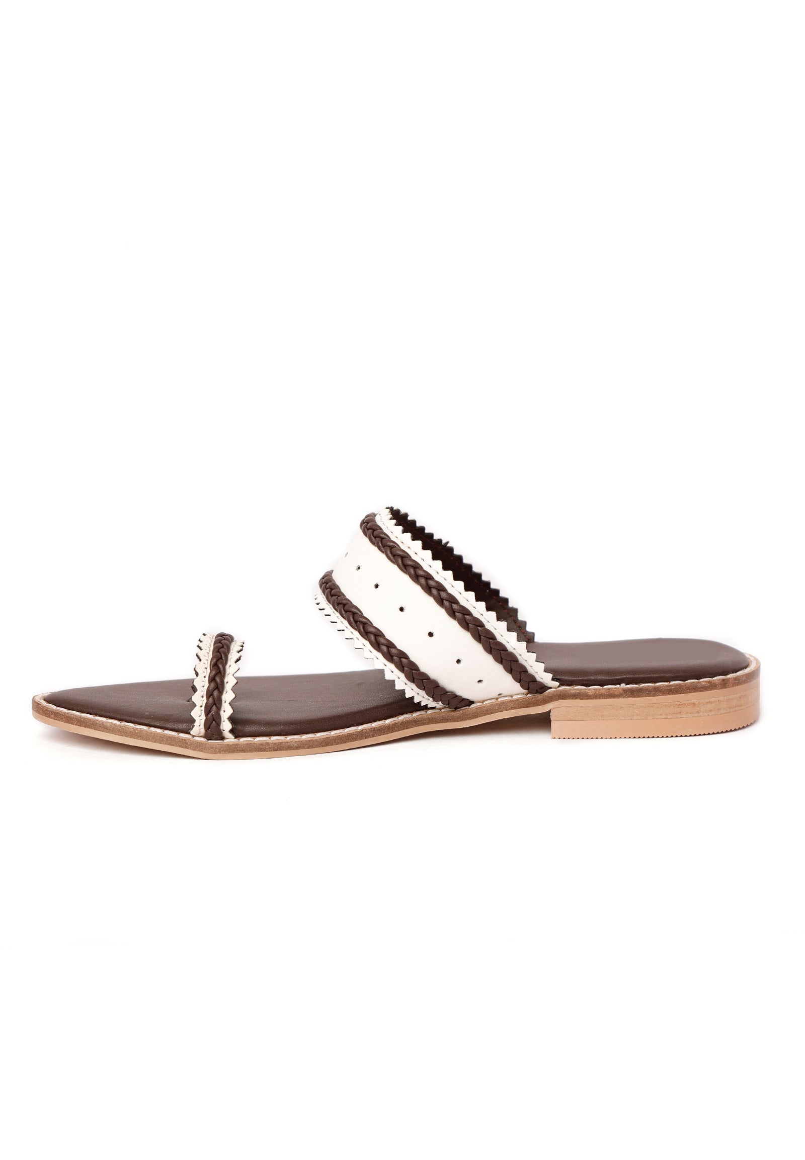 White & Brown Cruelty-Free Leather Sandals