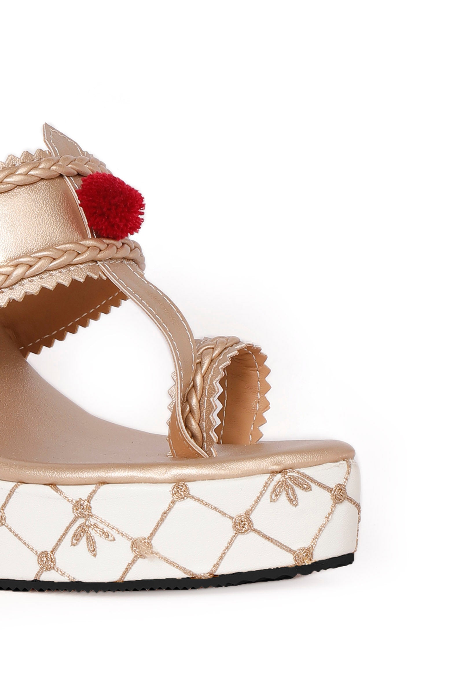 Blingy Gold Hand Embroidered Kolhapuri Inspired Wedges
