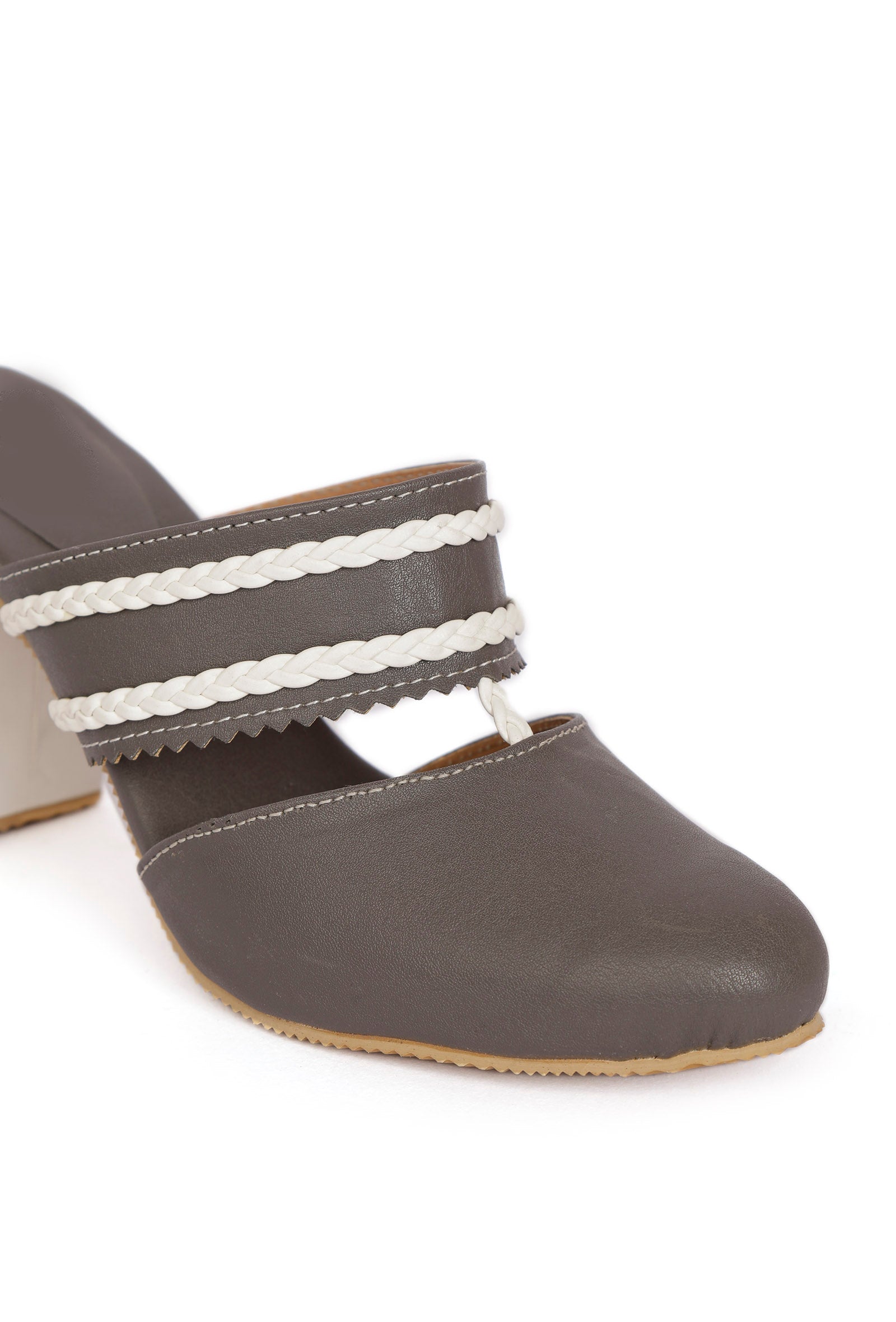 Grey Safed Braided Block Heels