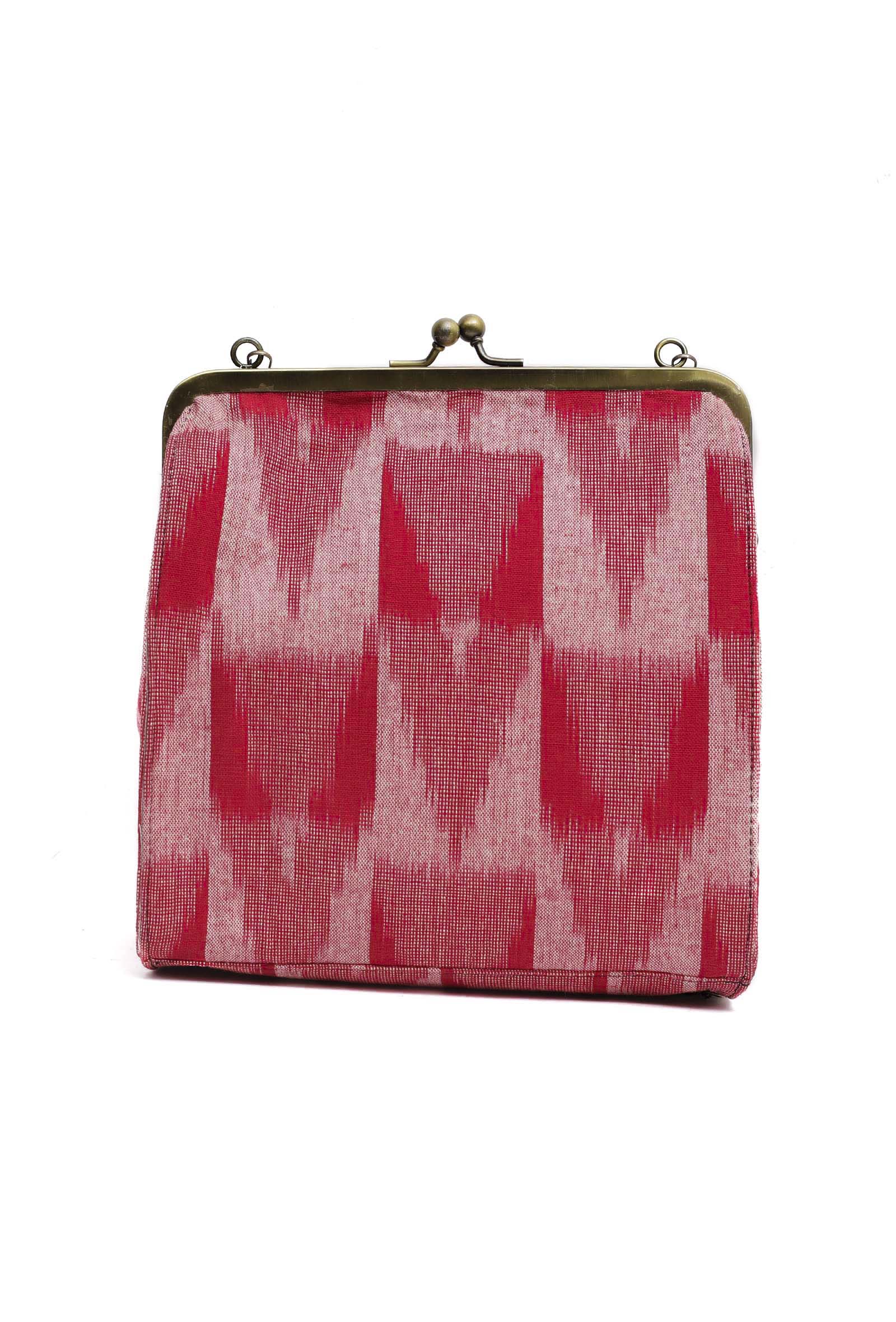 Crimson Red Ikat Square Clutch Bag