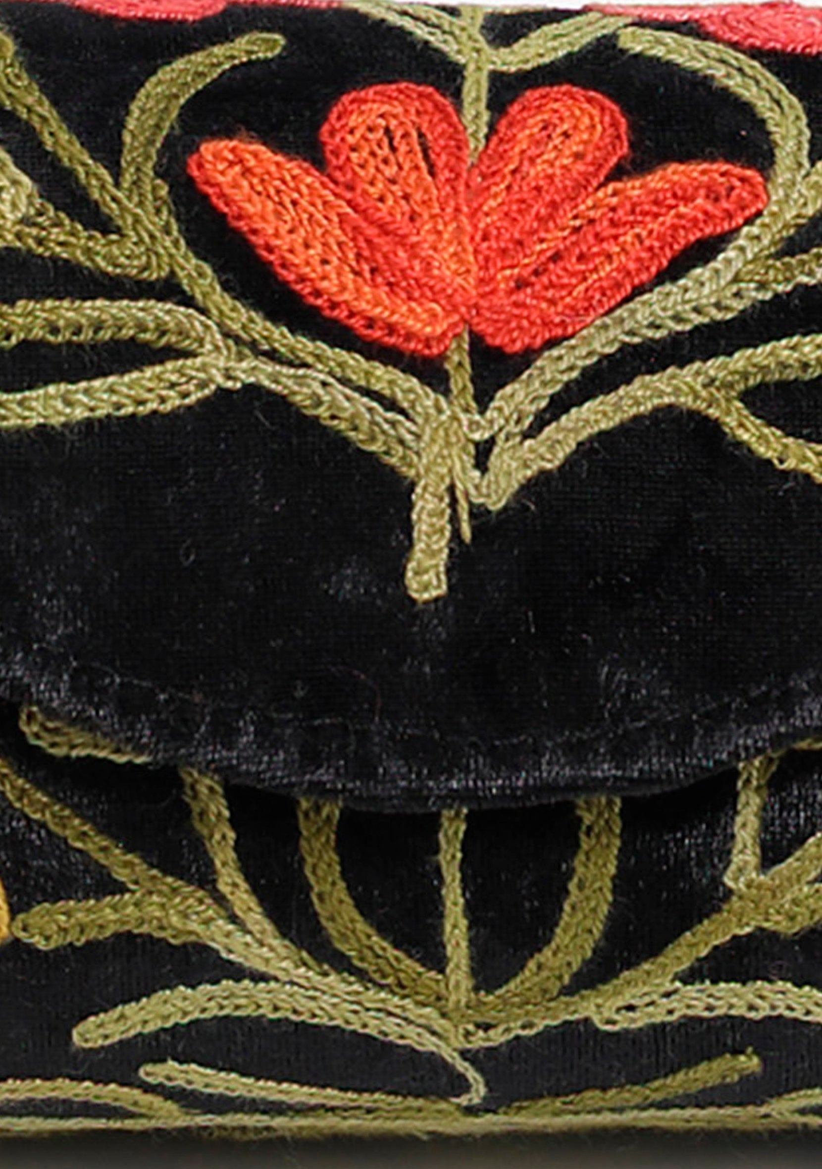 Onyx Black Tilla Embroidery Velvet Clutch
