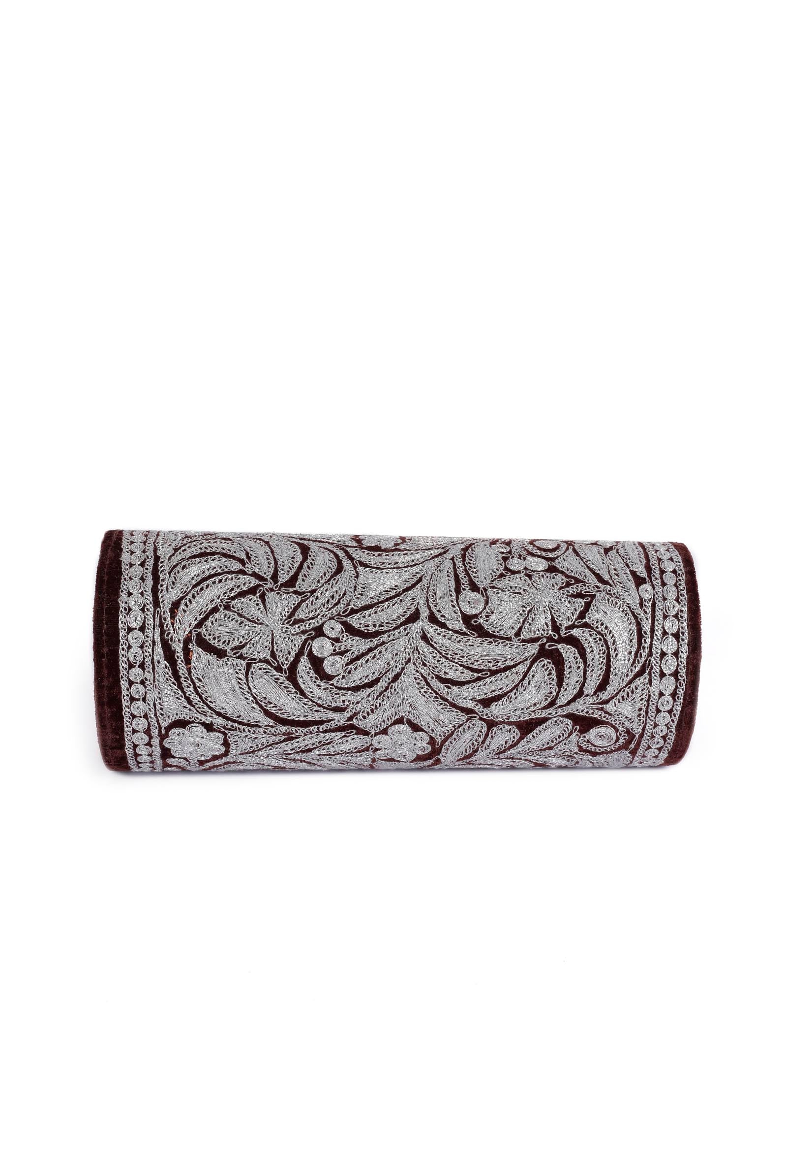 Brown Velvet Silver Embroidered Clutch