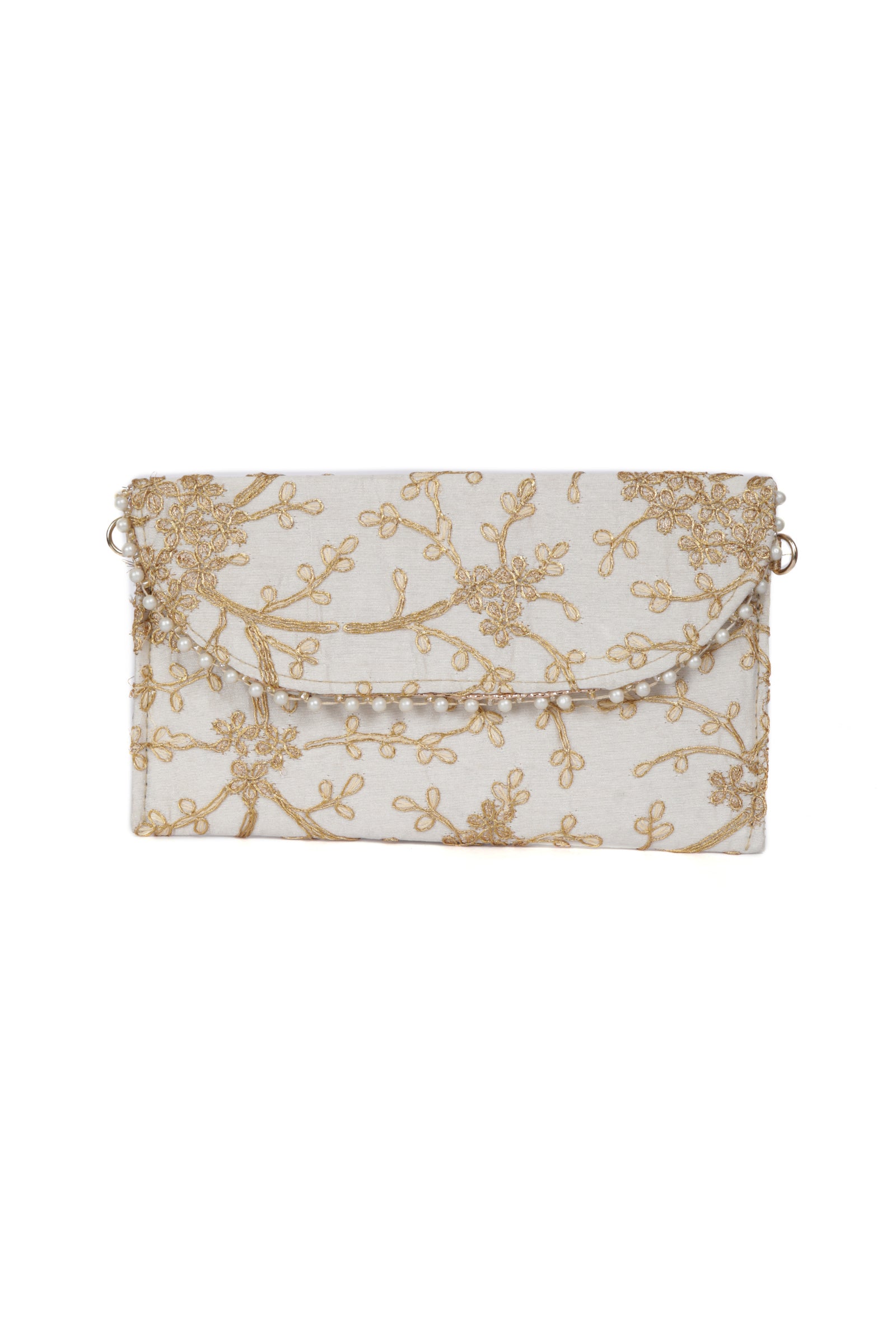 Ivory Elegance Zari Embroidered Silk Envelope Clutch