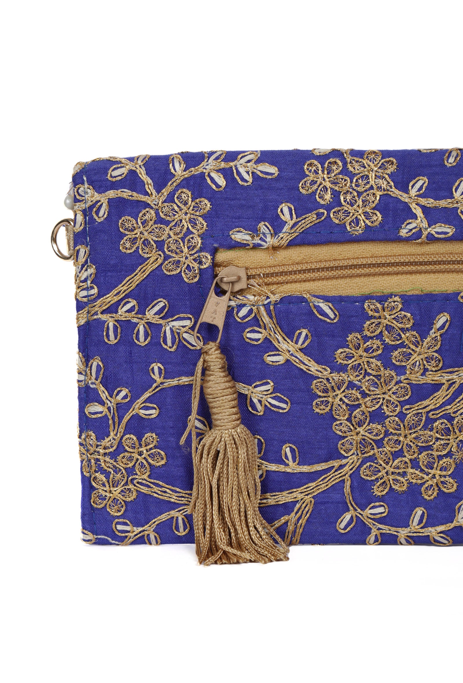 Majorelle Blue Zari Embroidered Silk Envelope Clutch