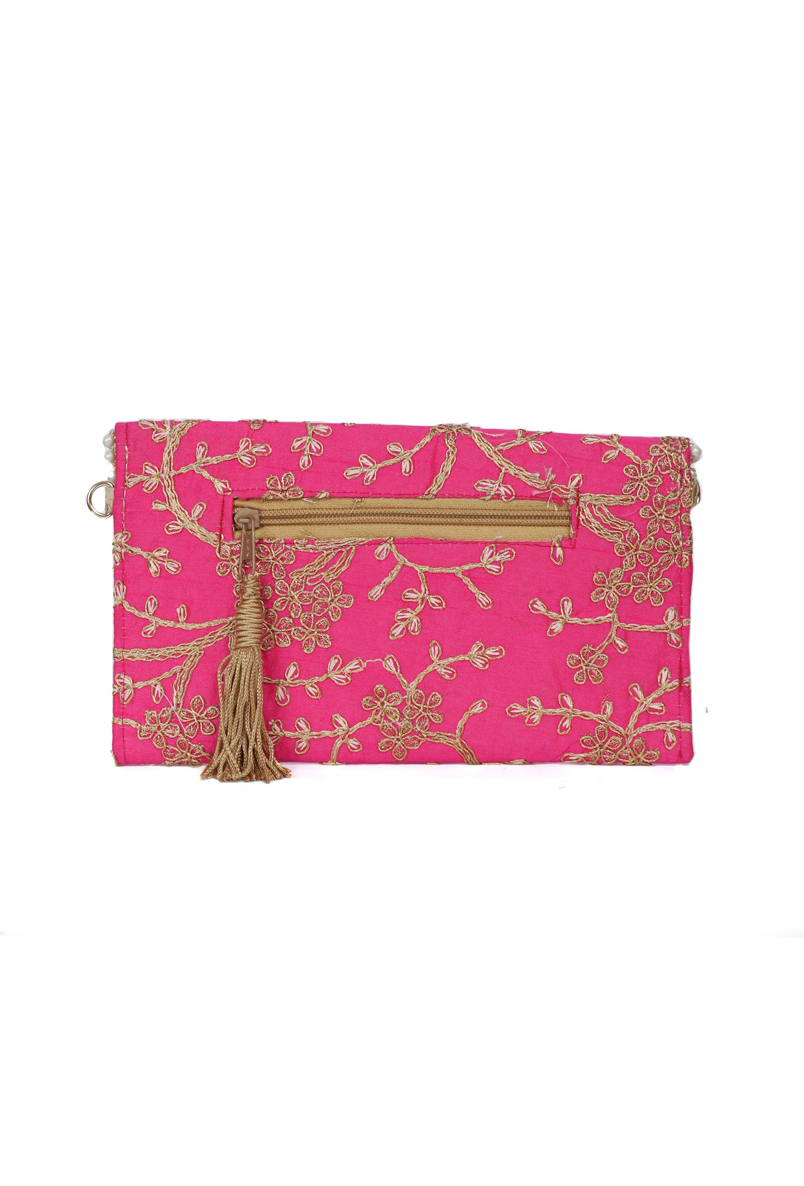 French Pink Zari Embroidered Silk Envelope Clutch