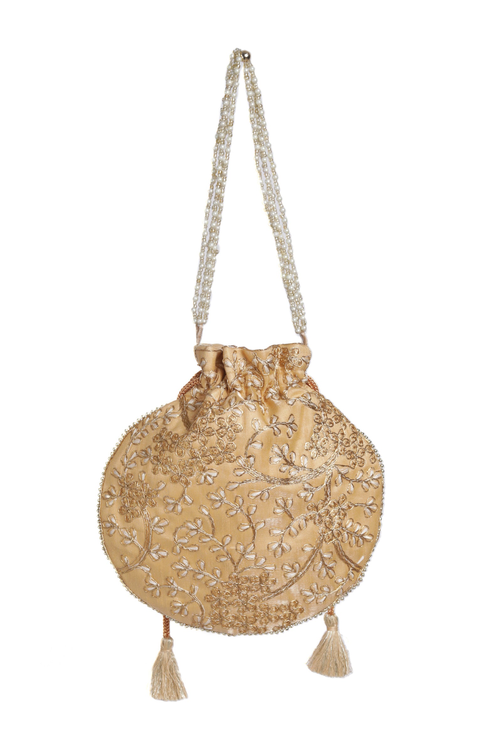 Golden Grace Embroidered Silk Potli