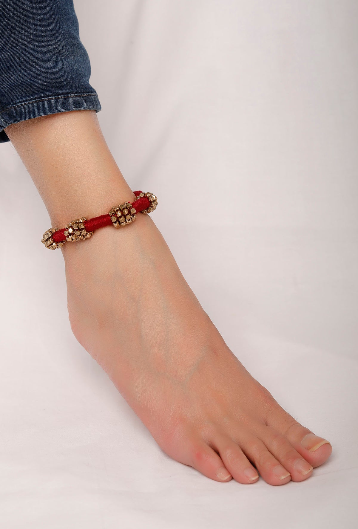 Gold Beads Red Thread Anklet