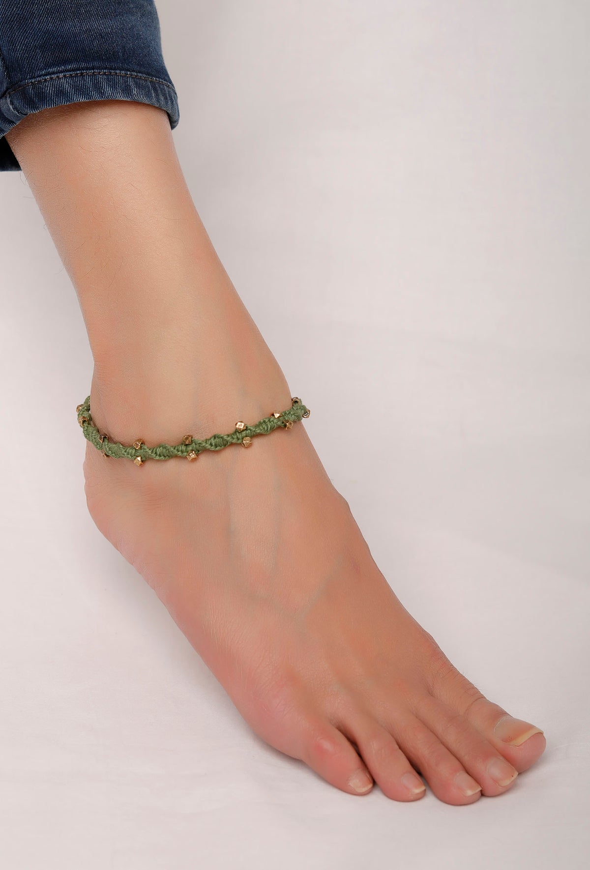 Sleek Sea Green with Beads Anklet
