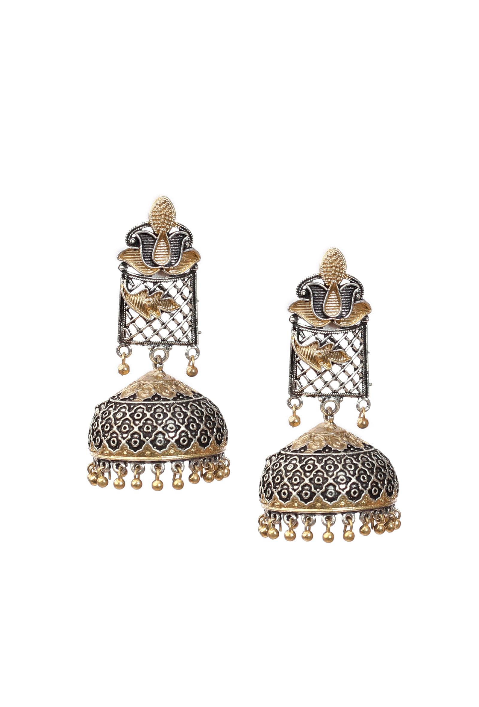 Lotus Gold Brass Tribal Earrings