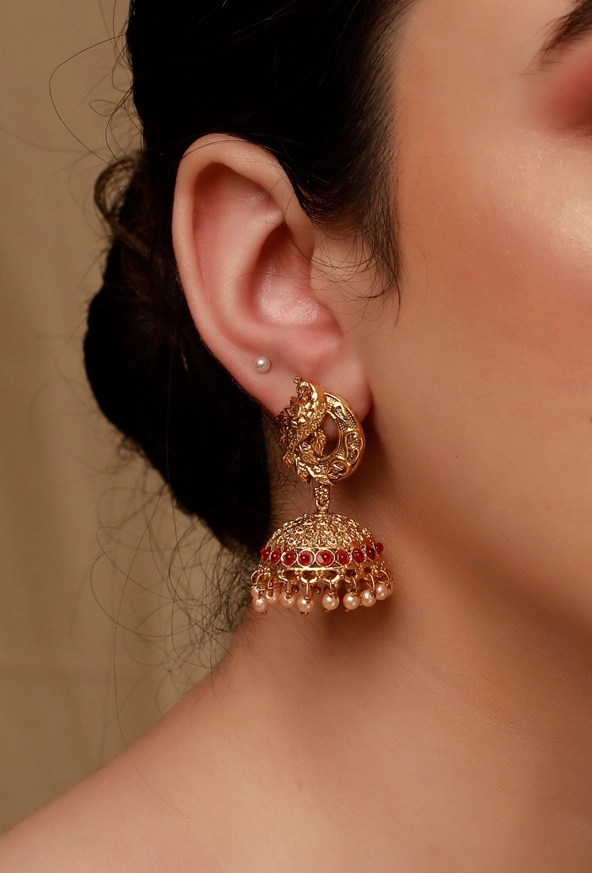 Gold & Pink Kundan Gold Earrings
