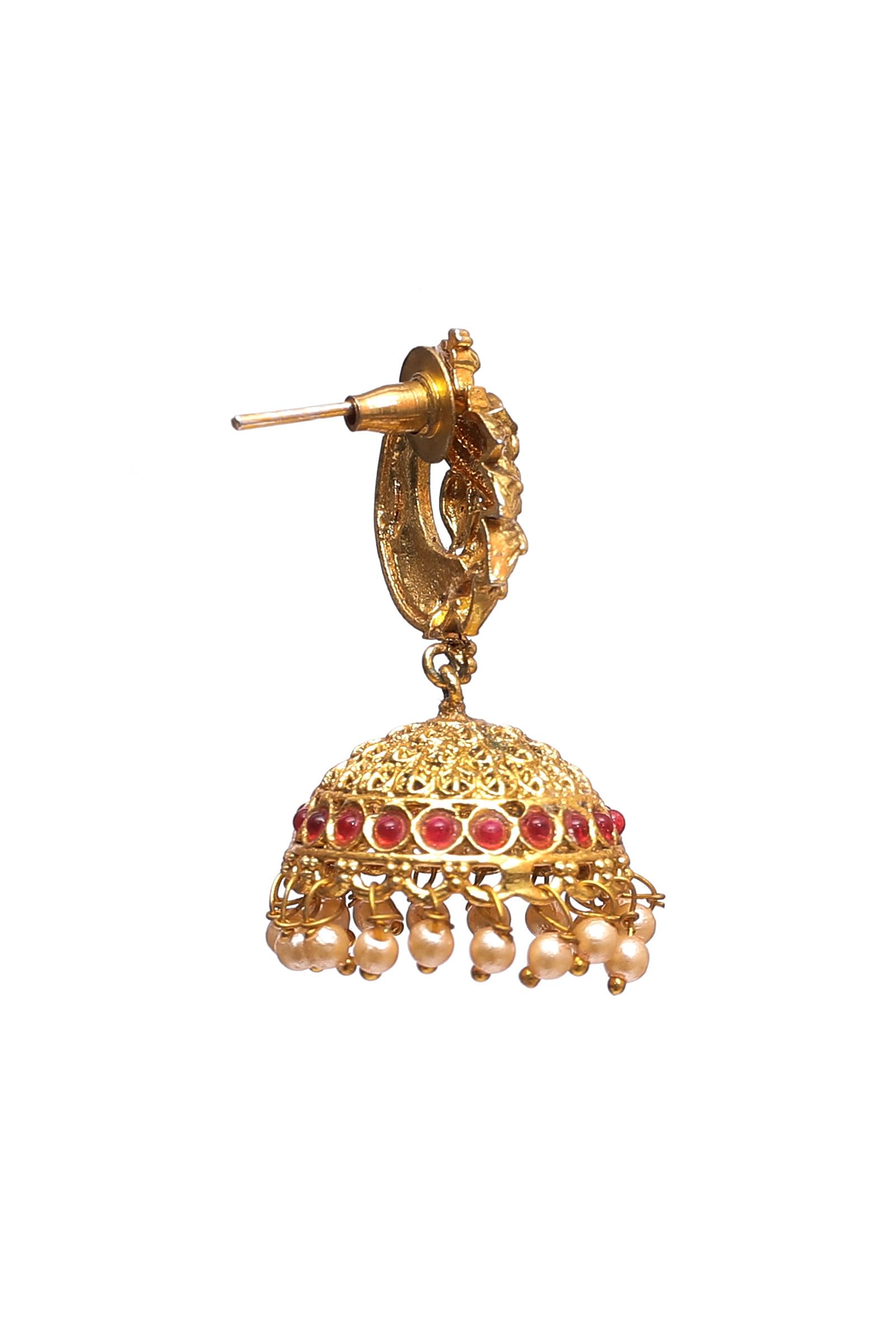 Gold & Pink Kundan Gold Earrings